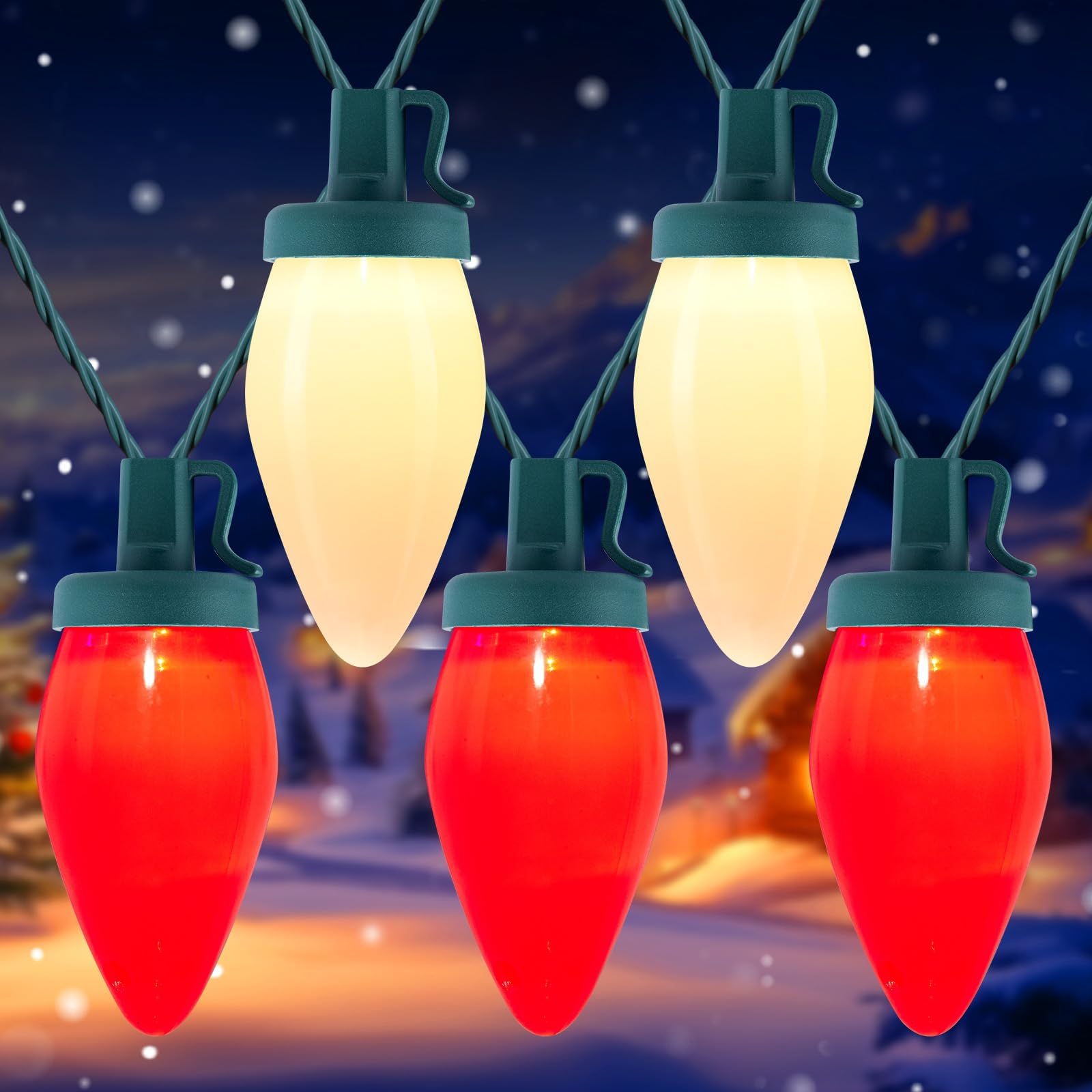 Brightown C9 LED Christmas String Lights, 66ft Vintage Outdoor Lights String with 100 Smooth Opaque Bulbs, Plug-in Waterproof Ro
