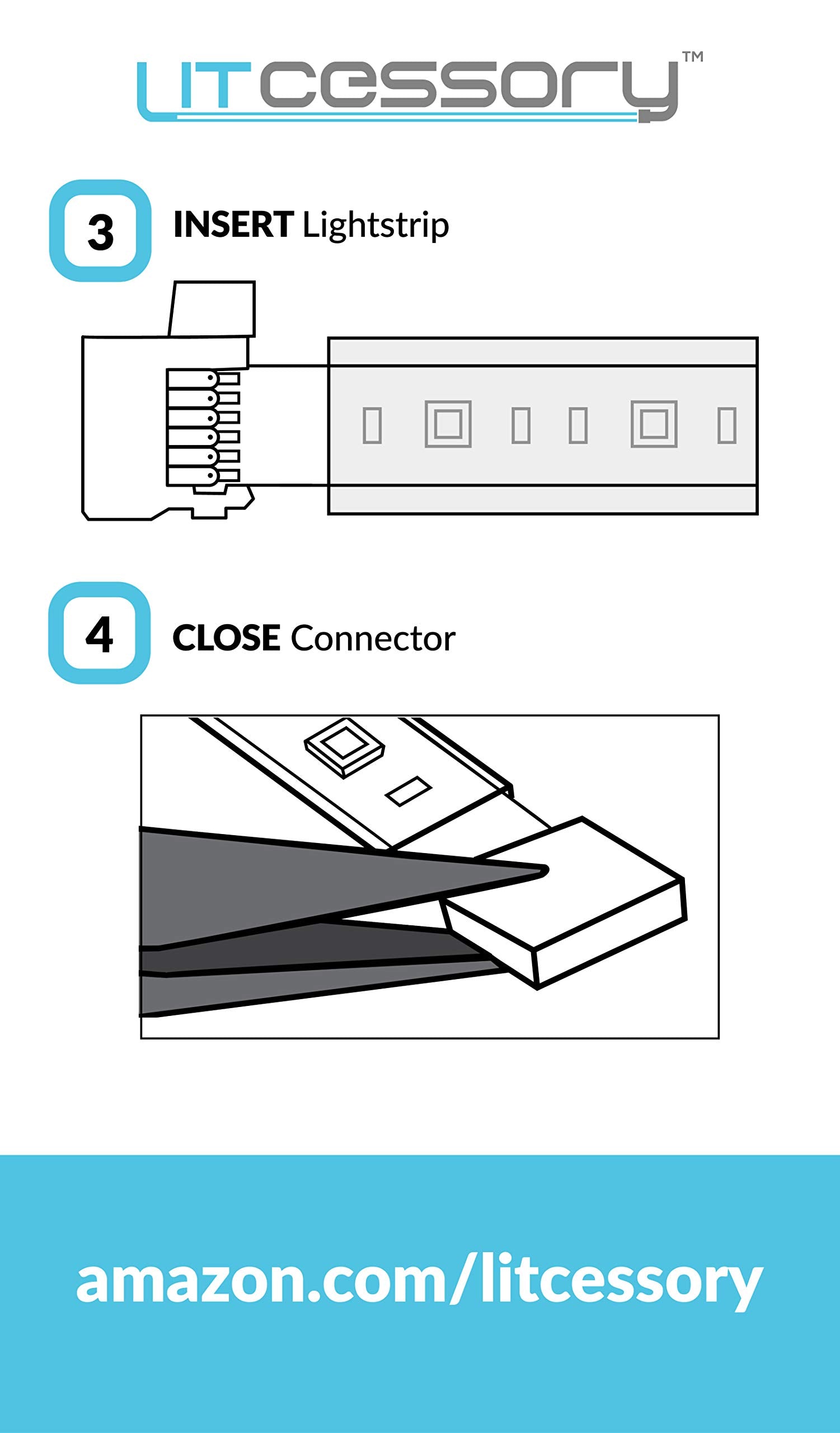Litcessory 6-Pin Extension Connector for Philips Hue/WiZ Lightstrip, 2in - 4 Pack, White, Model LIT-6pToCut 50mm-W04