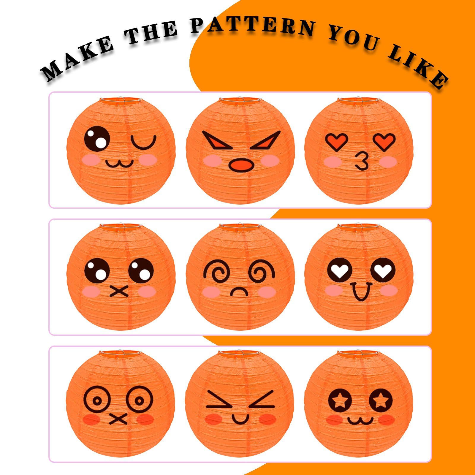 Peywot 12Pcs Round Paper Lanterns, Assorted Sizes (6in 8in 10in 12in), Orange, Paper, Model ST-DL-Par12 for Home and