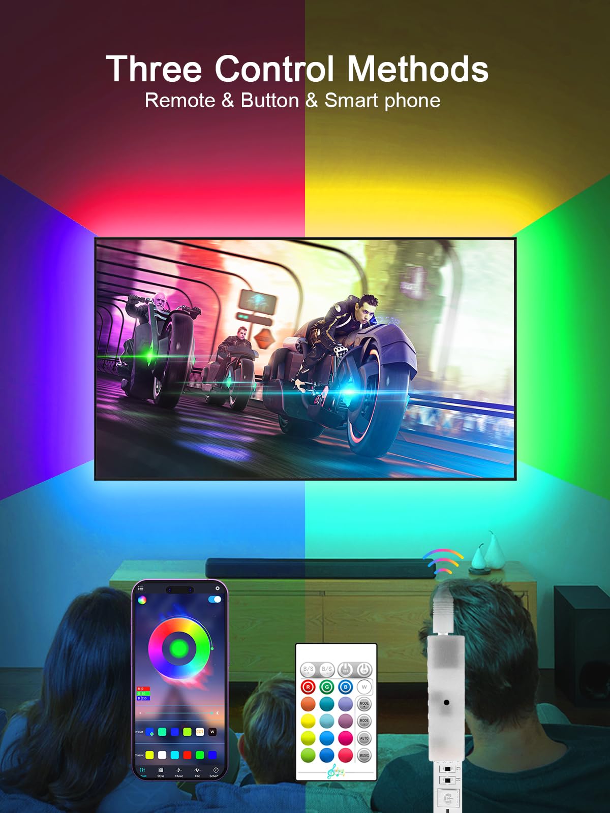 Kantutoe Led Strip Lights For 32-55 Tvs, 11.5Ft Rgb Backlights With Remote & Music Sync, Usb Powered - Multicolor