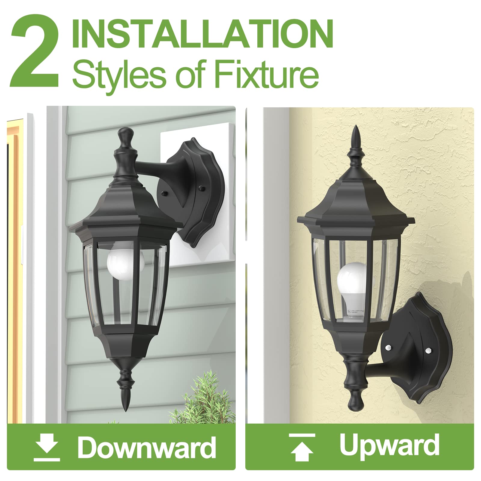 EMART Outdoor Porch Light - Waterproof Wall Lantern, Black Plastic, No Sensor, Model EM-GL-1, 1 Pack, Bulb Included