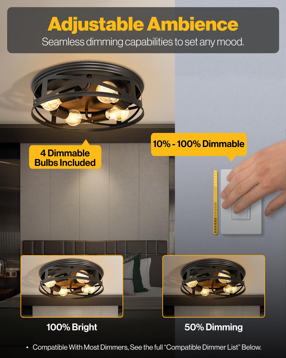 Sunco Farmhouse 4-Light Flush Mount Ceiling Light Fixture, Hallway Matte Black Outdoor Industrial Lights, E26 Base, A19 Edison L
