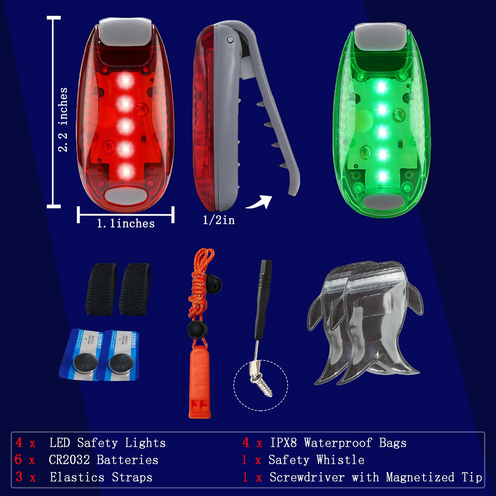 Amzonly 4-Pack Kayak Navigation Lights, IPX8 Waterproof, Battery Operated, Green/Red, Model A212-LED-2, for Canoe, Paddle Board, Jetski