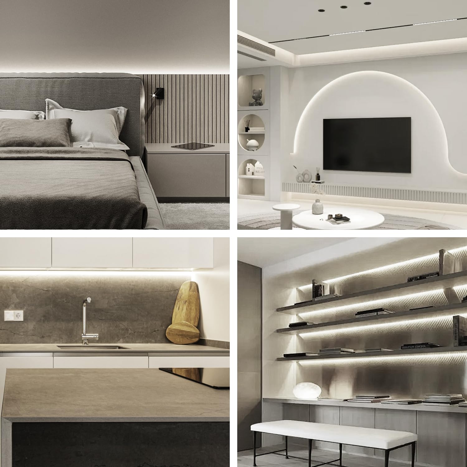 Yeewhale 50Ft Cob Led Strip Lights 6000K White Dimmable Dc 24V Flexible Led Tape Light For Bedroom, With Remote And App Control Led Light Strip,For Diy Home Decoration