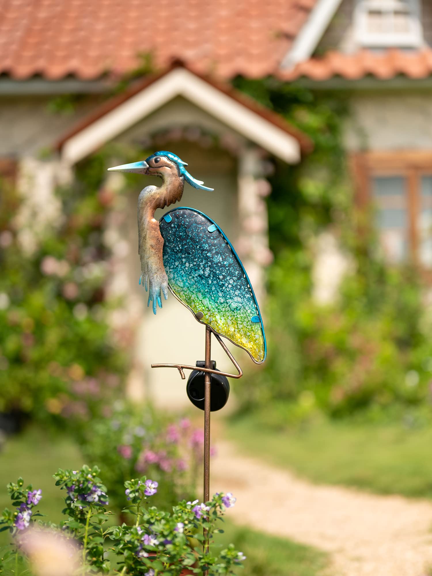 Teresa'S Collections Blue Heron Solar Lights - 42&quot; Glass Garden Decor For Outdoor Yard Art