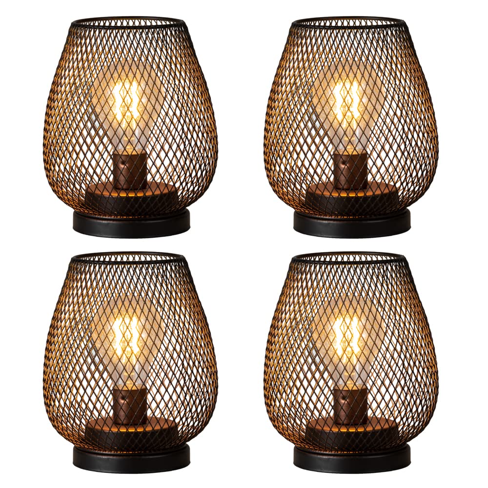 DECORKEY LED Table Lantern Set of 4, Metal Cage, Vintage Design, Battery Operated, 4 Pack Egg Shape, Model DKTL-112