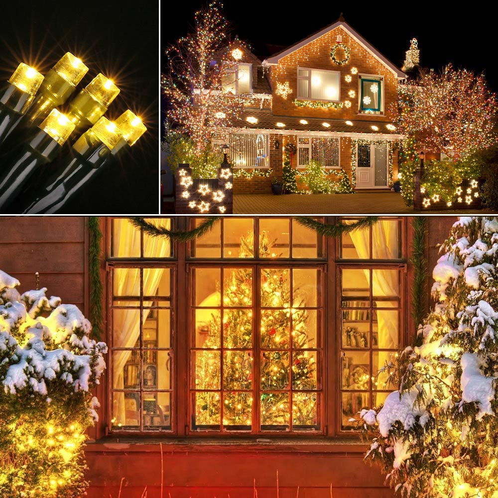 Toodour Battery Christmas Lights - 200 LED, 68.9ft, Warm White, 8 Twinkle Modes, Waterproof, Timer for Holiday Decor
