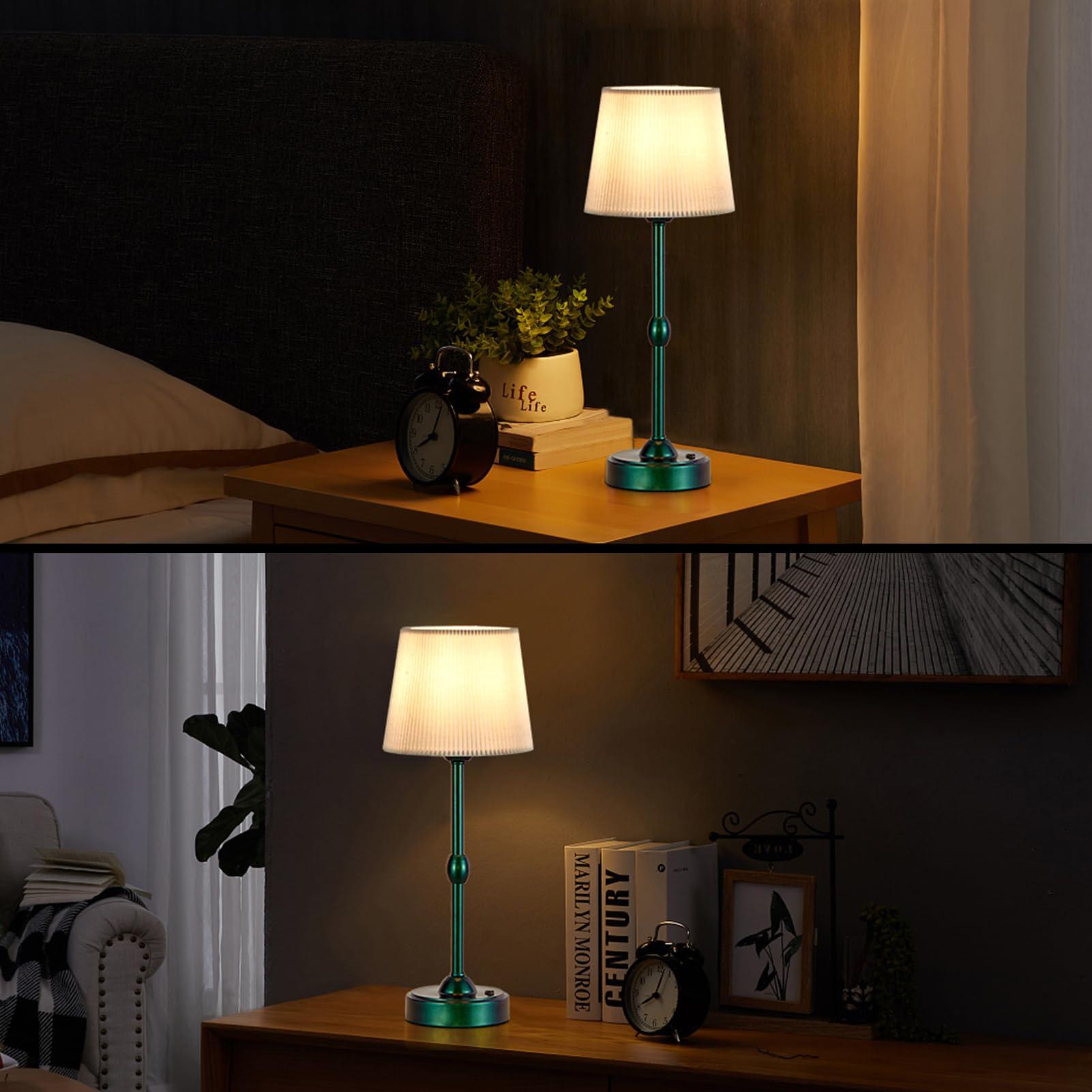 Roria Led Cordless Table Lamps - Set Of 2, Rechargeable, Dimmable, Green, For Indoor/Outdoor Use