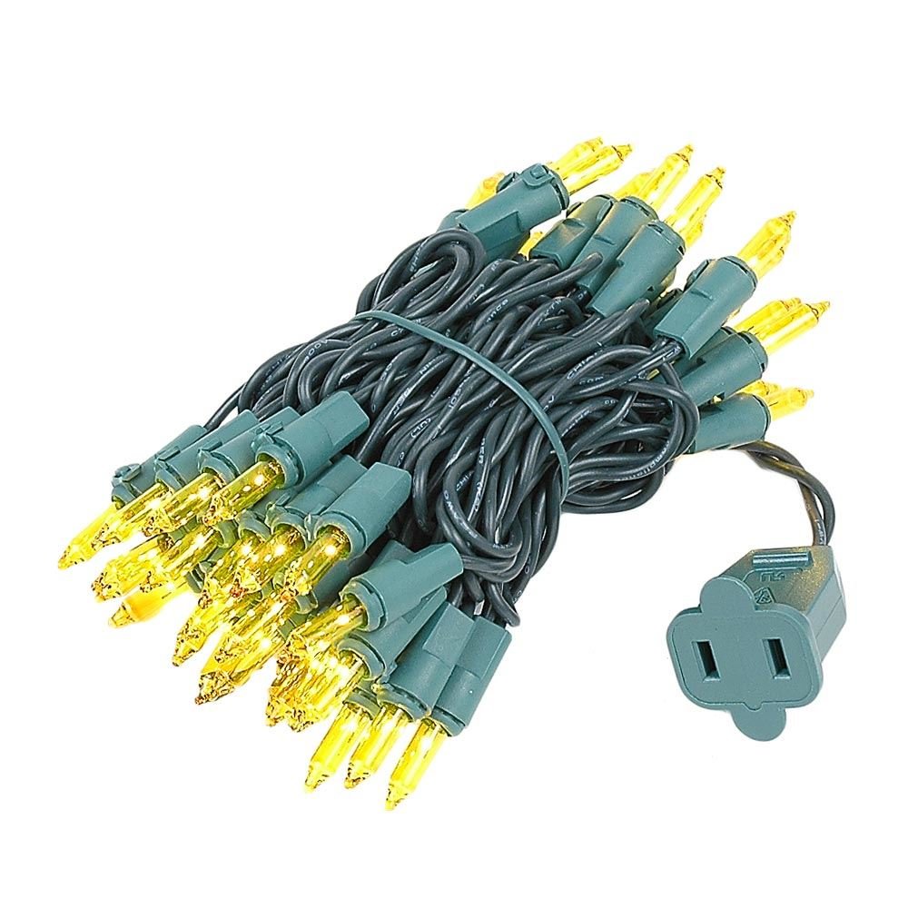 Novelty Lights 50 Light Yellow Christmas Mini String Light Set, Green Wire, Indoor/Outdoor UL Listed, 11' Long