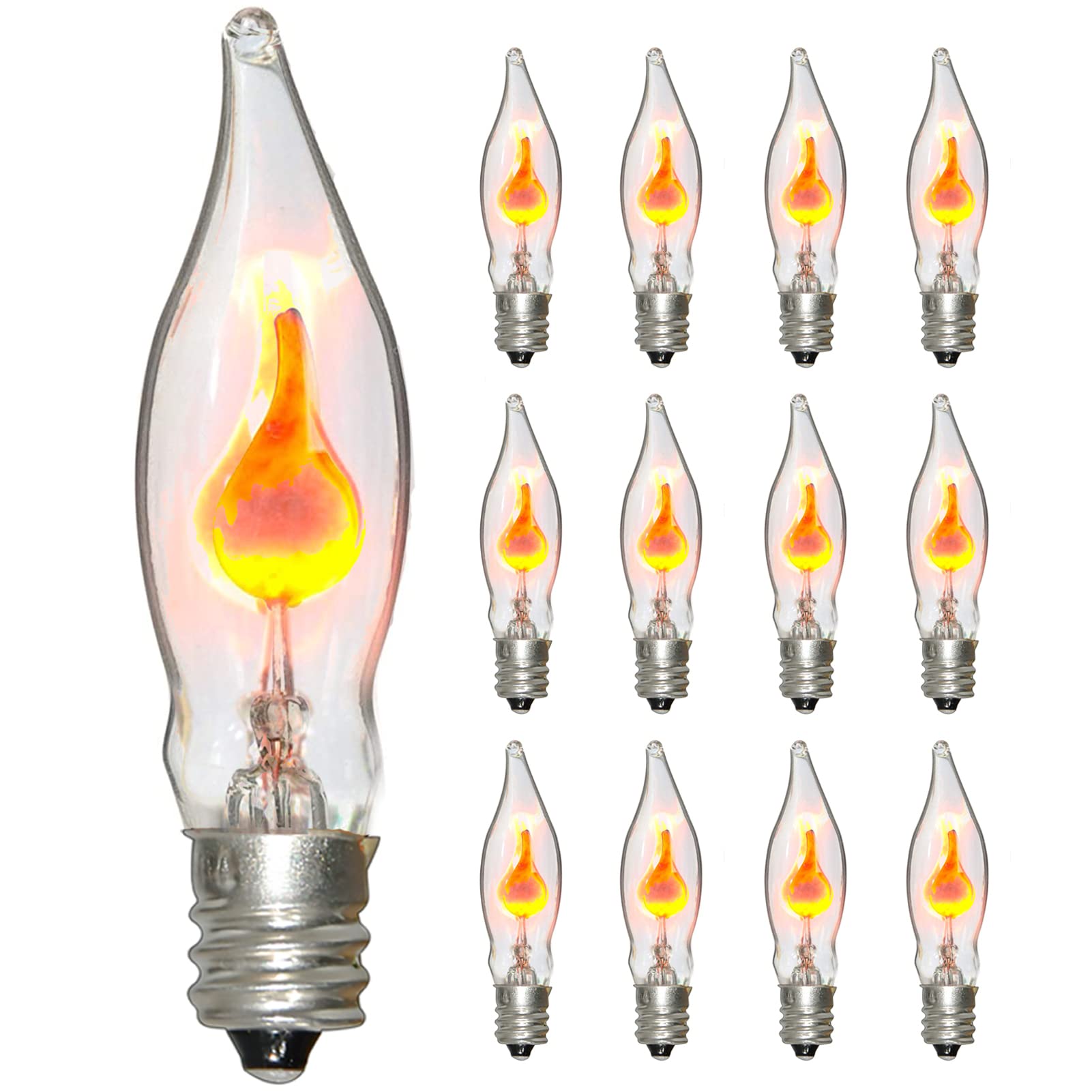 Bokoiuu Christmas Flicker Flame Light Bulbs, Crystal Flame Tip Candelabra Bulbs, Flickering Replacement Bulbs Dances With Orange