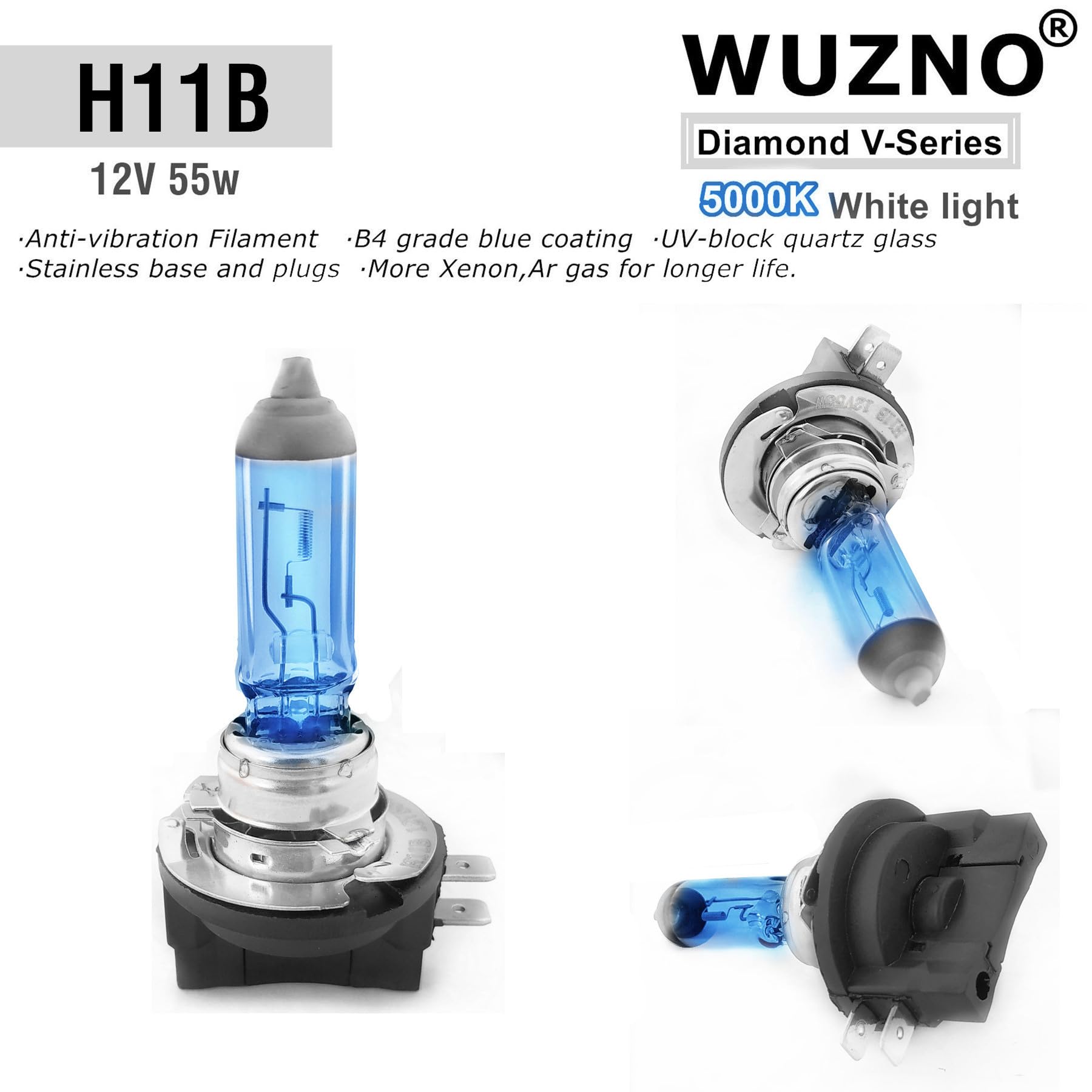 H11B Halogen Headlight Bulb Fit Elantra  Santa Fe  Sonata. Kiia Forte  Optima  Optima Ex stylish  Soul  Sportage 12V 55W White 5000K Long Life 2 Pack