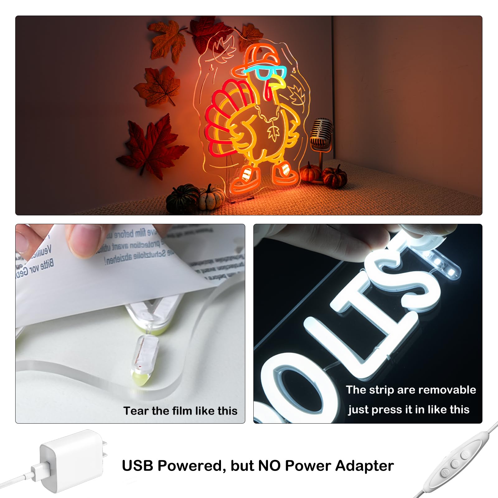 Thanksgiving Turkey Neon Sign Indoor Cool Light Sign Dimmable Turkey Led Light Up Fall Neon Decor For Dining Room Music Classroom Thanksgiving Christmas Party Gift