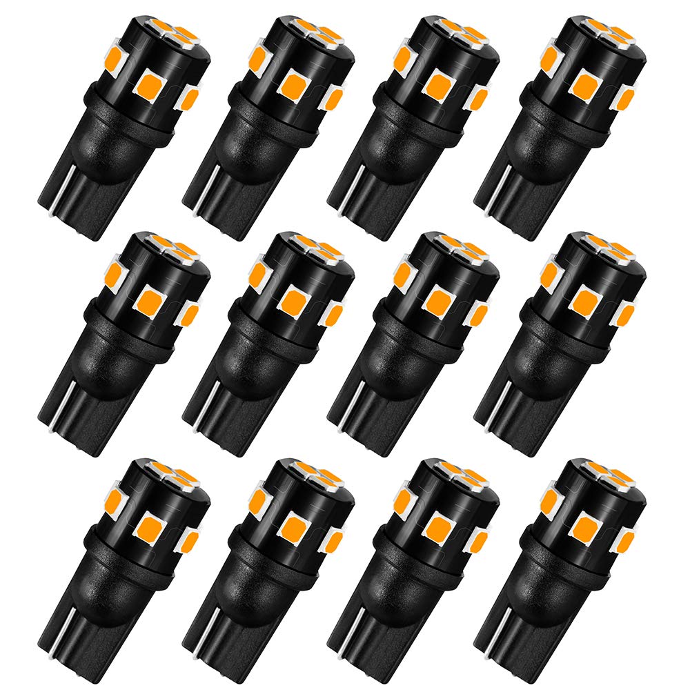 AUXLIGHT T10 LED Bulbs Amber Yellow, Super Bright Replacement for Dome Map Door Lights, Model B082NN8GHW, Pack of 12