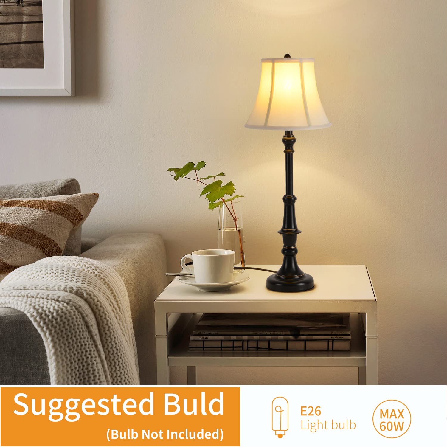 Smeike Vintage Style Table Lamp Set of 2, Iron Buffet & Bedside Lamps, Model TB-8004, 2-Pack for Living Room & Bedroom