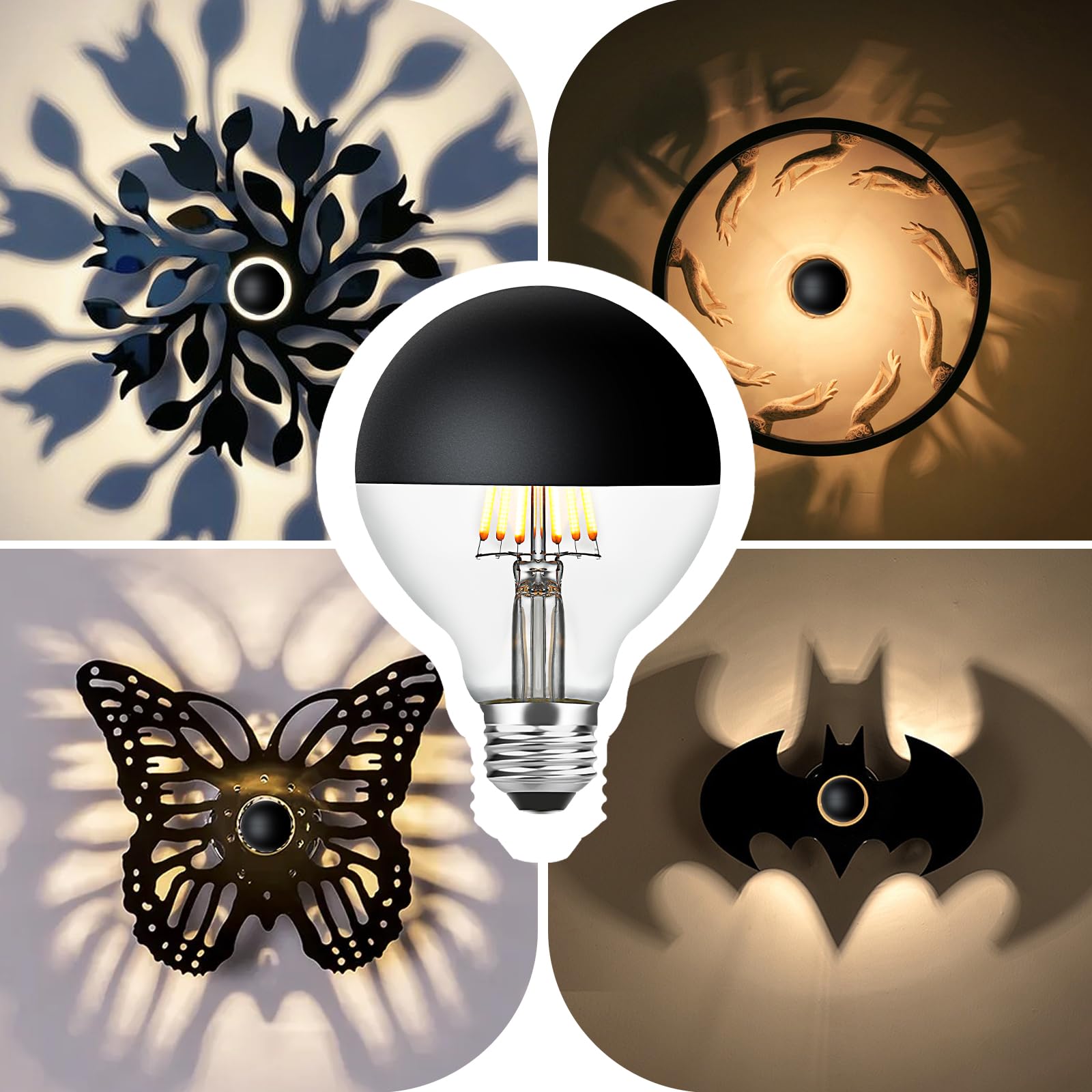 Omed G80 2200K Warm White Anti Glare Half Black Chrome Led Light Bulbs, E26 Dimmable Globe Dipped Edison Bulbs, 6 Watt 600 Lumen