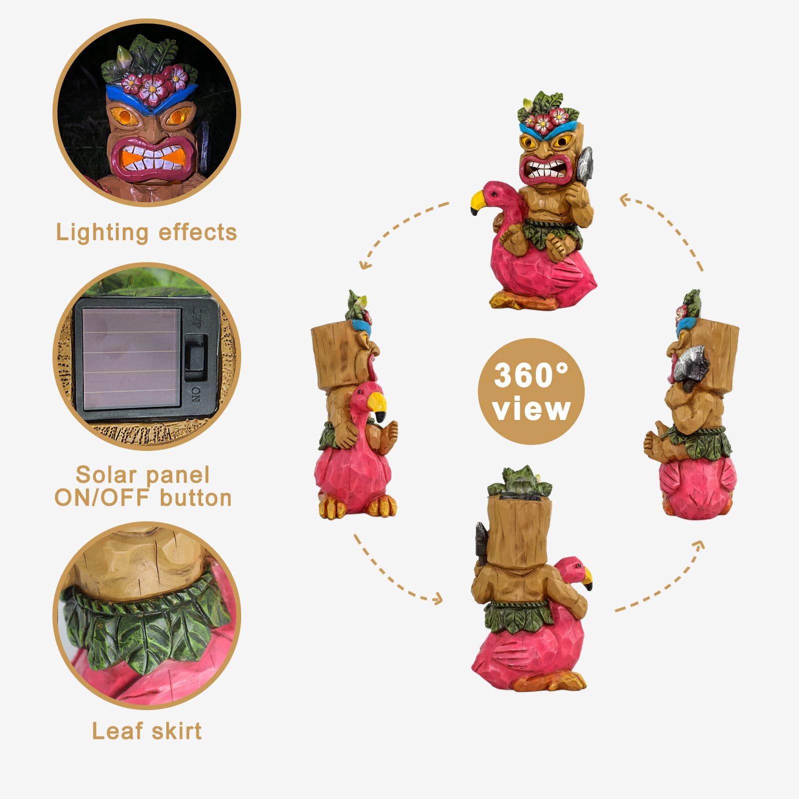 EPTUEGA Tiki Statue - Resin Tiki Man Riding Flamingo Garden Decor - Pink