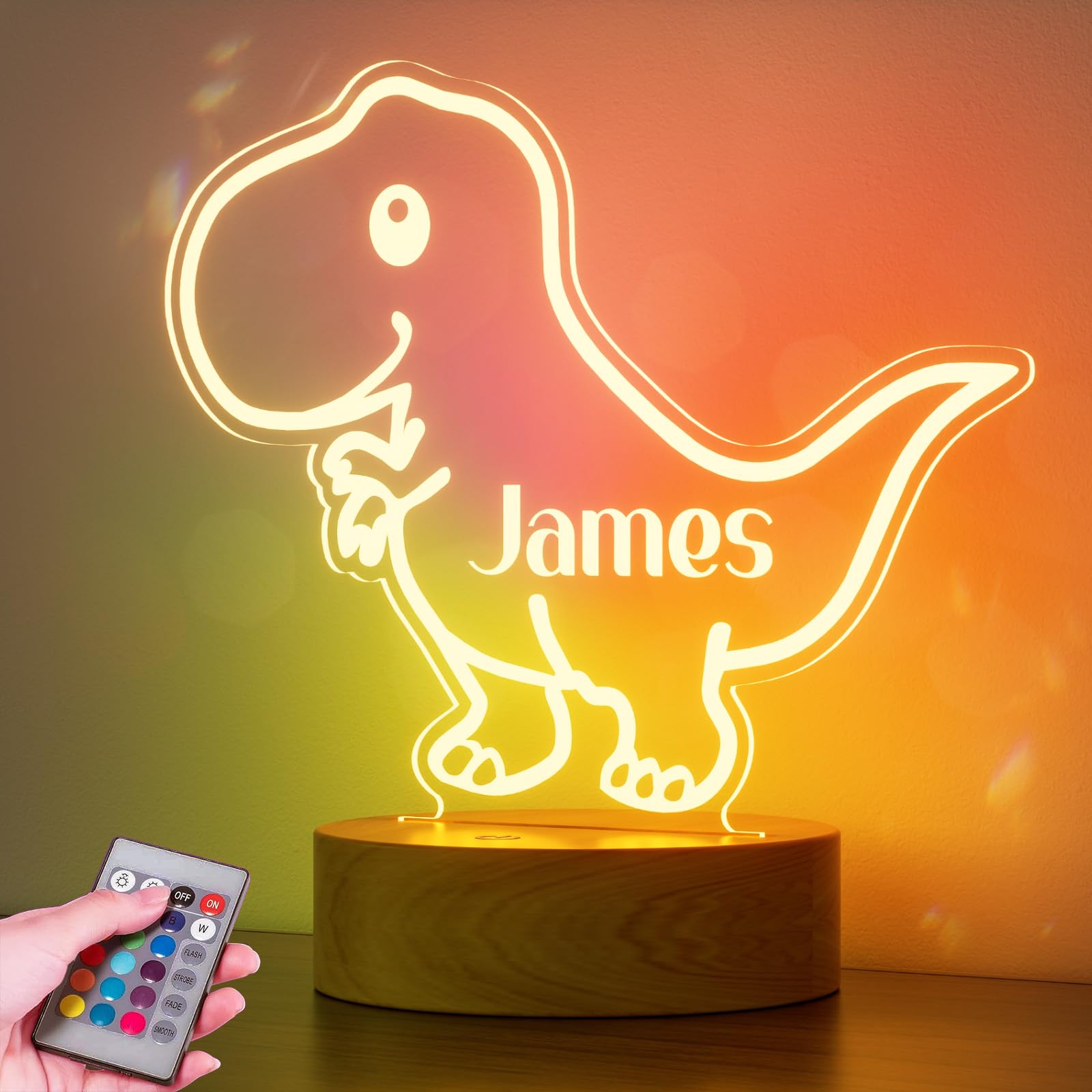Burst Bird Personalized Dinosaur Night Light for Kids - Acrylic, Color-Changing, Remote Included, Laser Engraved