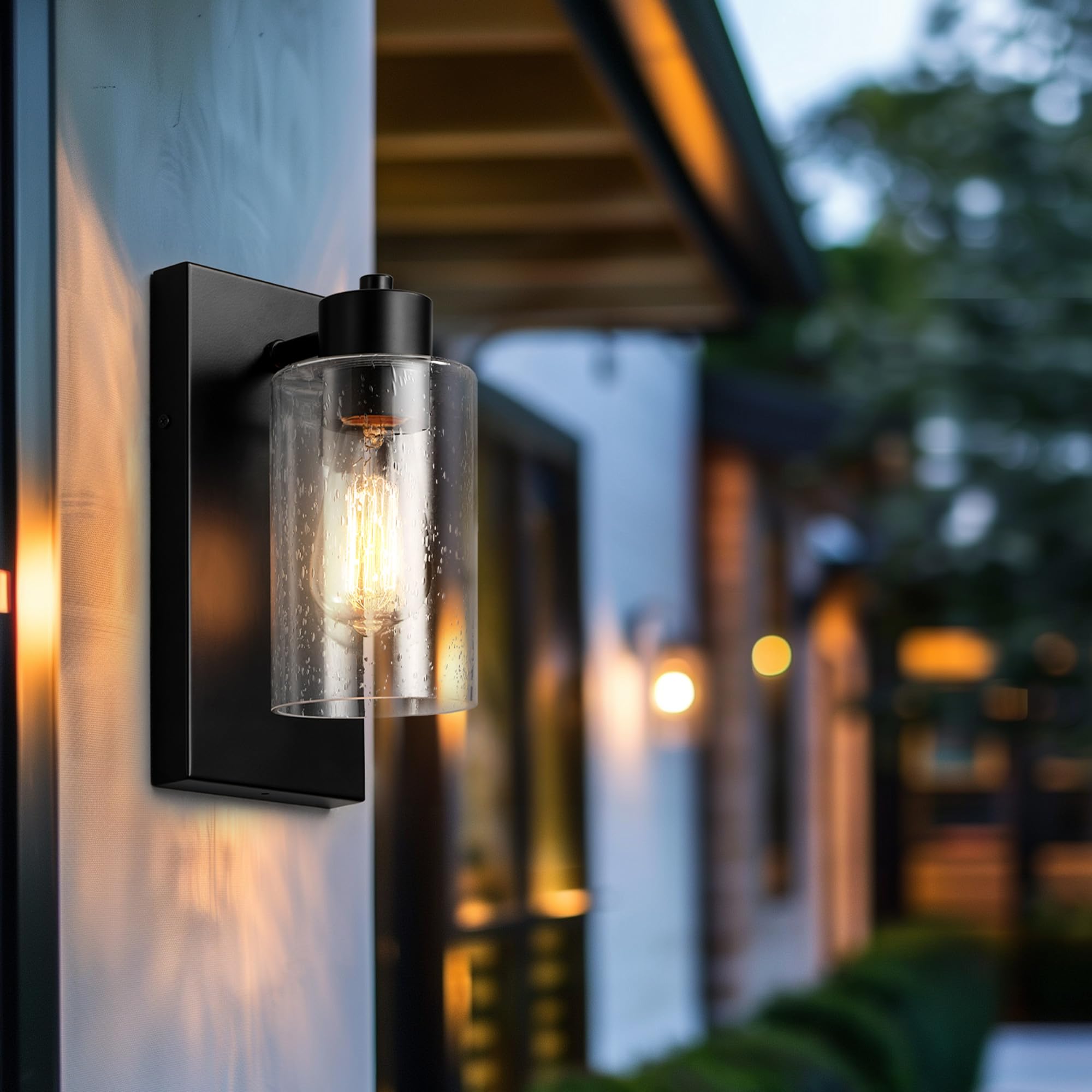 Globe Electric 60000129 1-Light Outdoor Wall Sconce, Dark Bronze, Clear Seeded Glass