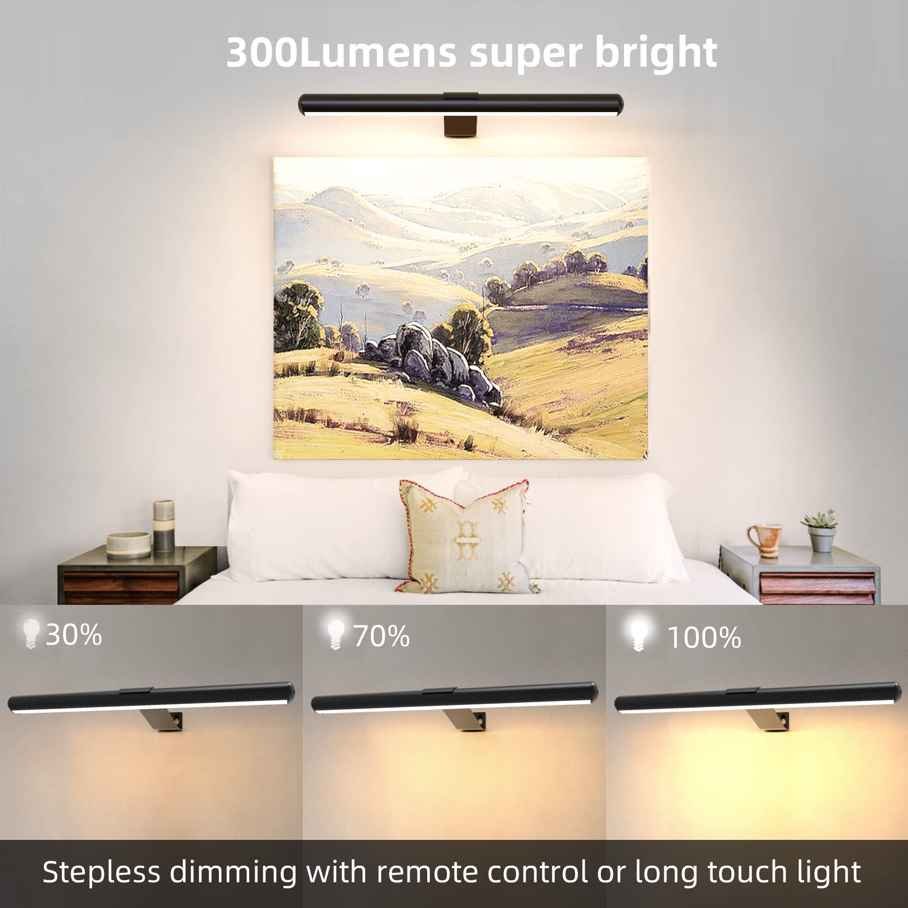 Arixinks Wireless Picture Light - 16" Metal LED Art Display with Remote, Dimmer, and Timer - Large Size, Rechargeable Battery Operated