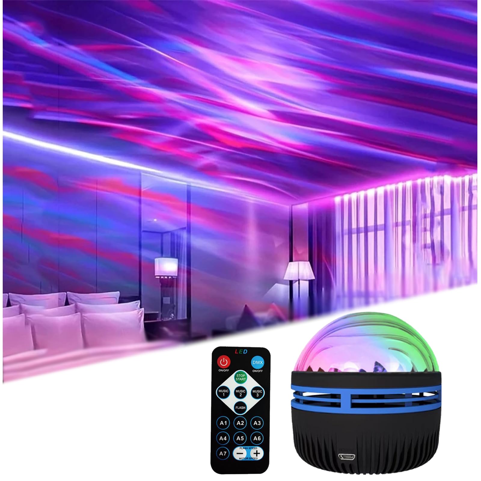 XYDongtong 2 in 1 Northern Lights and Ocean Wave Projector with 14 Effects of Galaxy Light for Game Rooms, Parties, Light Projec