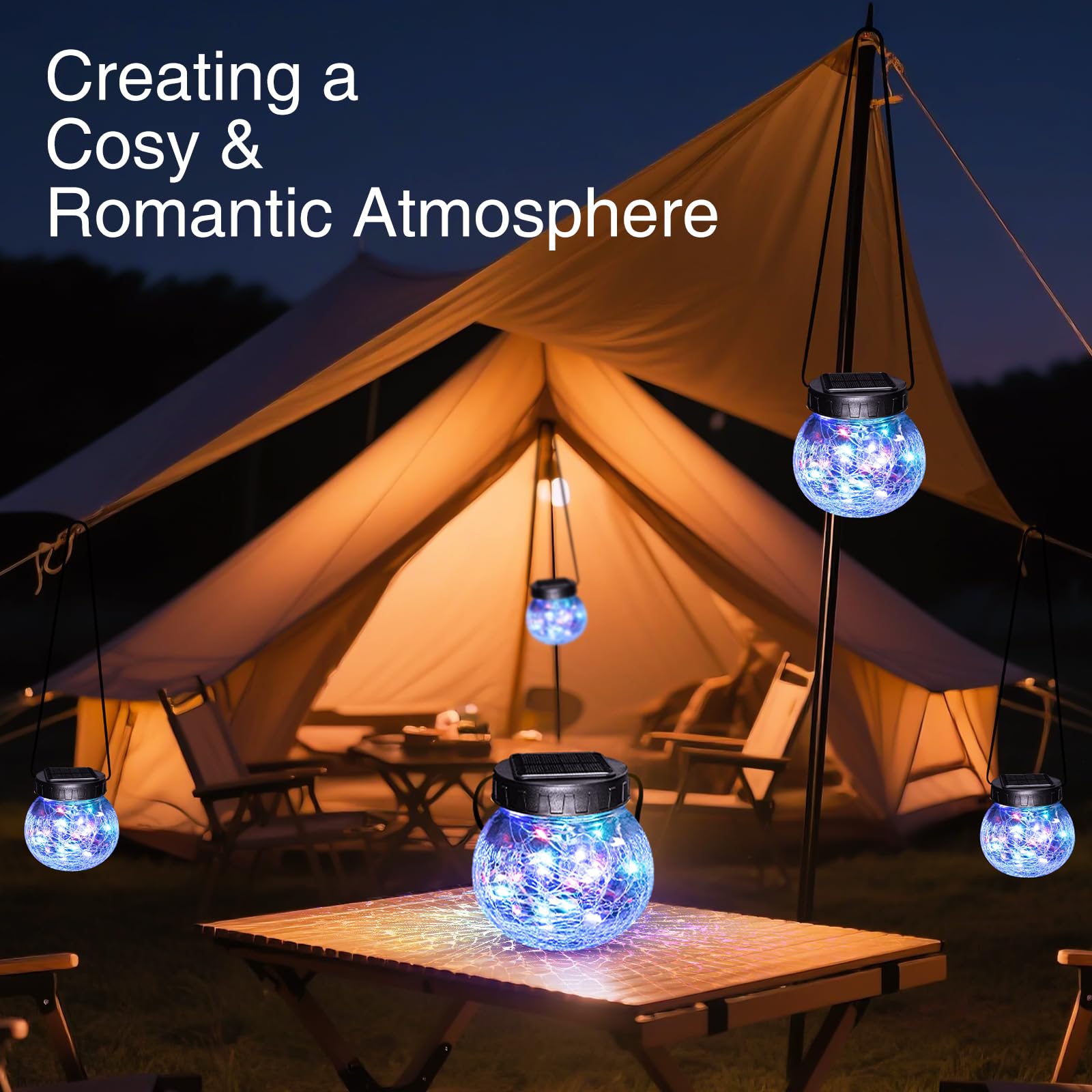Kolpop 2 Pack Solar Lantern Outdoor Lights  Multi-Coloured Solars Lanterns With 30 Led   le Glass Ball Waterproof Hanging Solar Lights For Garden Decor Patio Fence Yard Christmas Tree Decoration