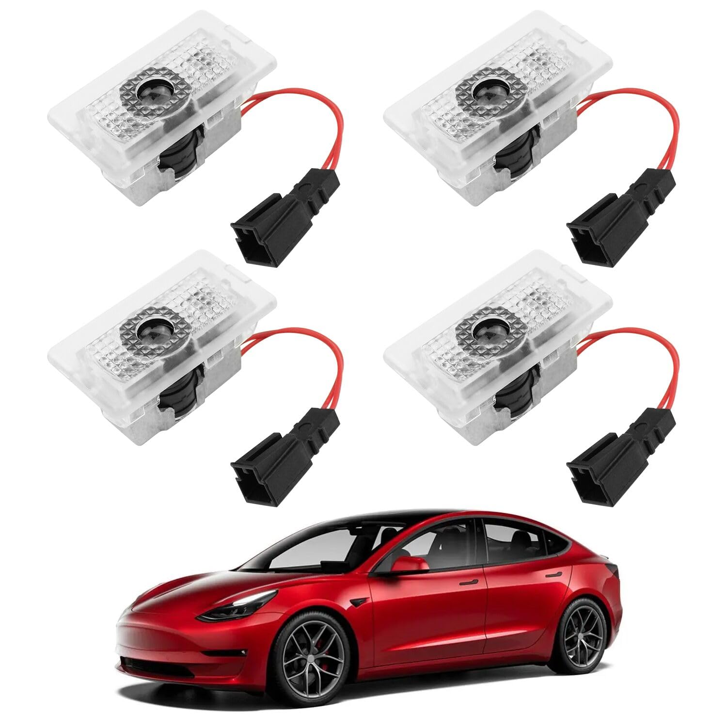 Farmogo For Tesla Car Door Led Logo Projector Puddle Lights Ultra-Bright Welcome Light 3D Laser Ghost Shadow Light Compatible Wi