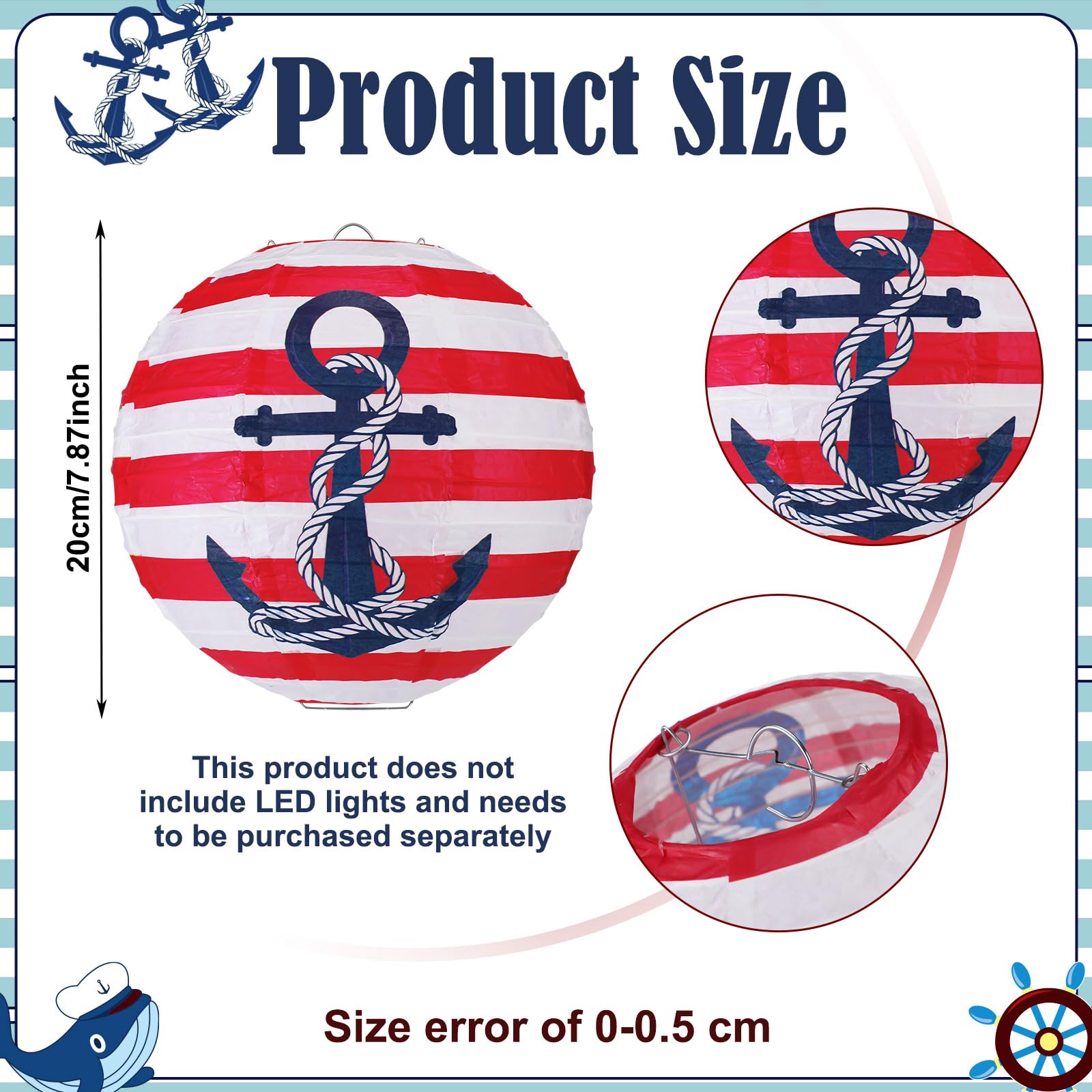 Panelee 12 Pcs Nautical Anchor Party Decorations Sailor Boat Cruise Ship Theme 8 Inches Hanging Paper Lanterns 8 Inches Round La