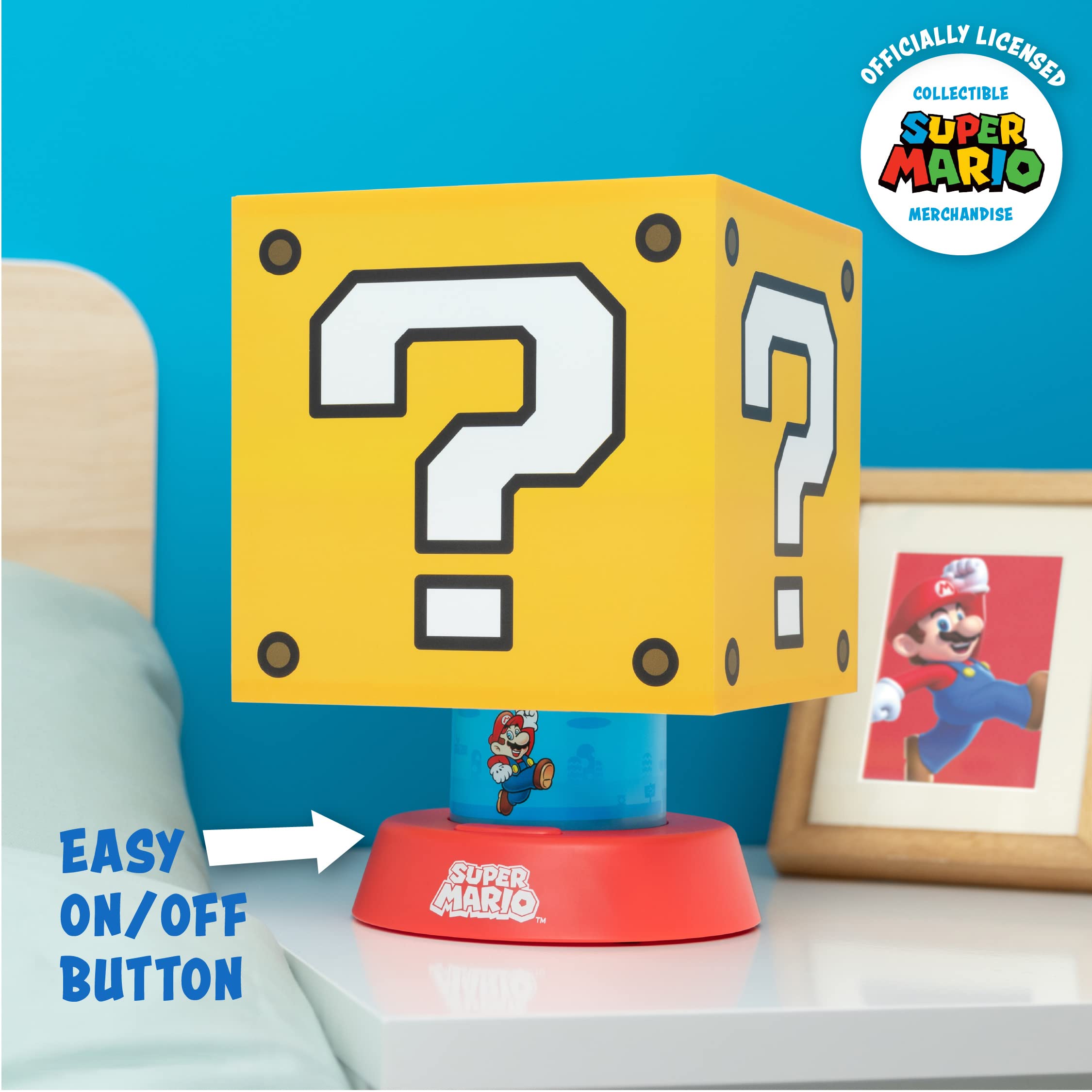Paladone Super Mario Icon Lamp - 3 Brightness Settings, Auto Shut Off, Yellow, Model PP9318NN, Plastic Bedside Decor for Kids