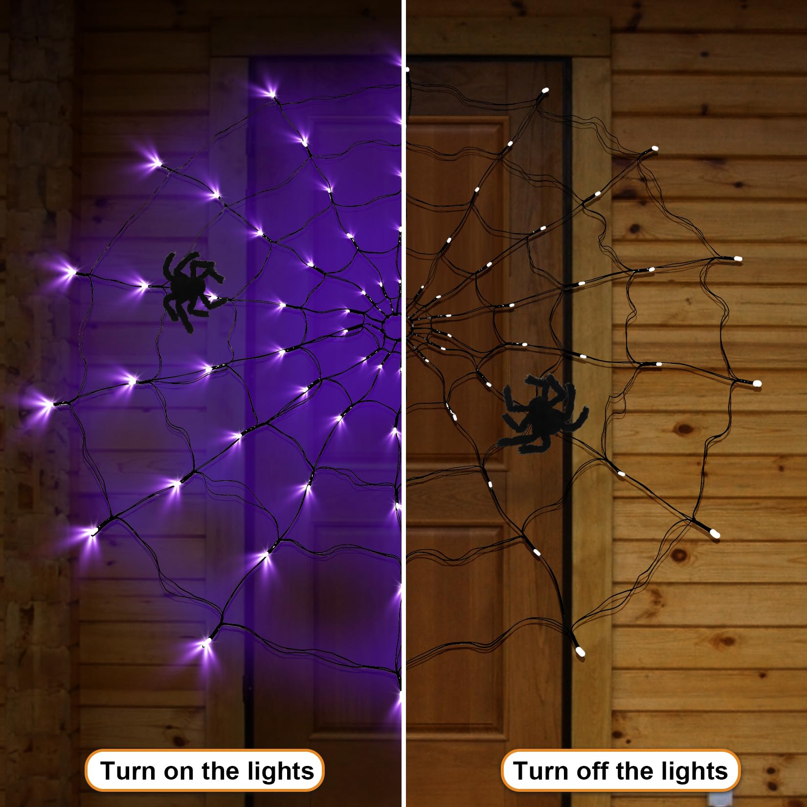 Sunmile Halloween Decorations Outdoorspider Web Lights - 4Ft Diameter 90Led With Black Spider, Waterproof Net Lights, Remote Con