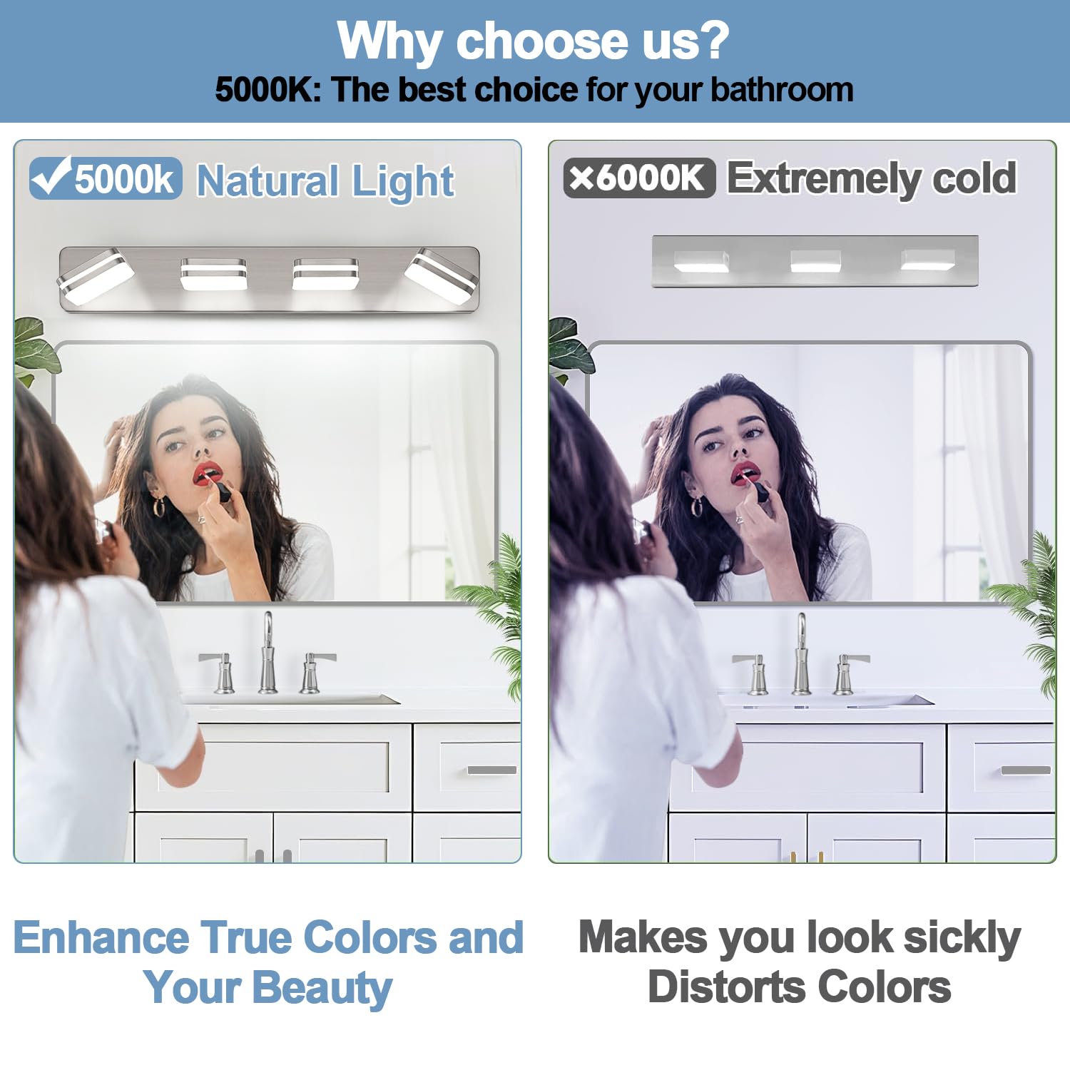 Torondo 4-Light LED Bathroom Vanity Light, 1600LM Acrylic in Brushed Nickel, 27-Inch, 5000K Natural White, Model HJ0W28-4