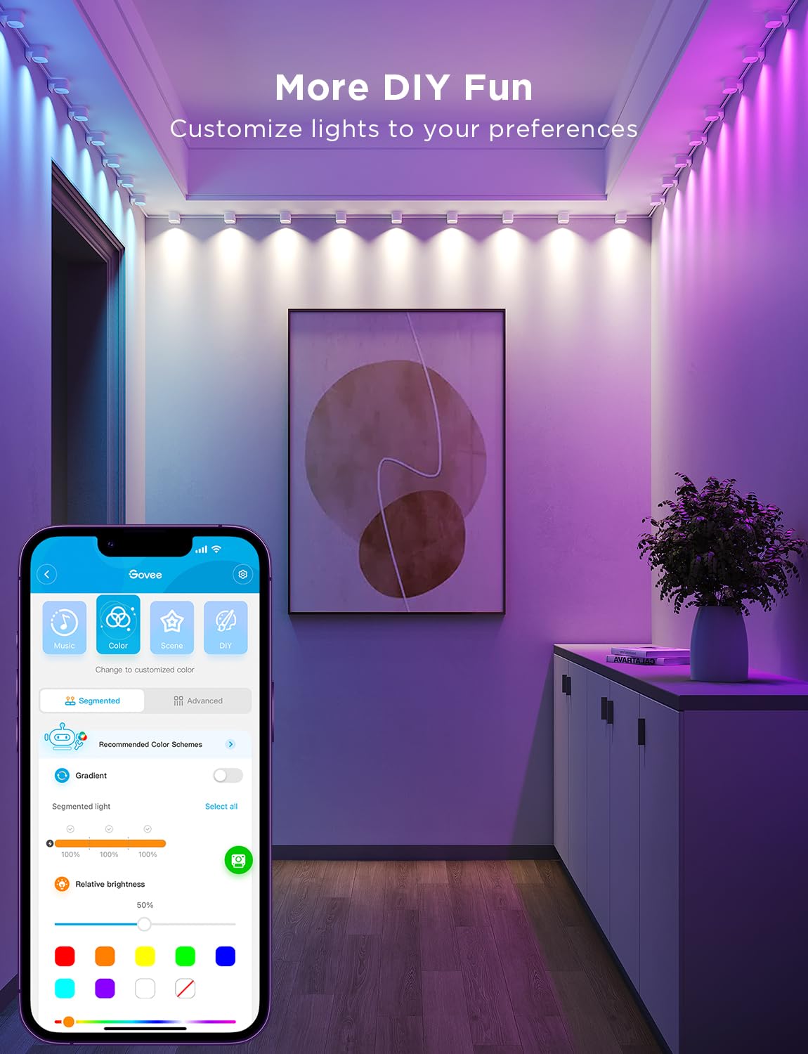 Govee Rgbic String Downlights, Smart Led String Lights Works With Alexa, Wi-Fi Color Changing Indoor Wall Light Fixture For Part