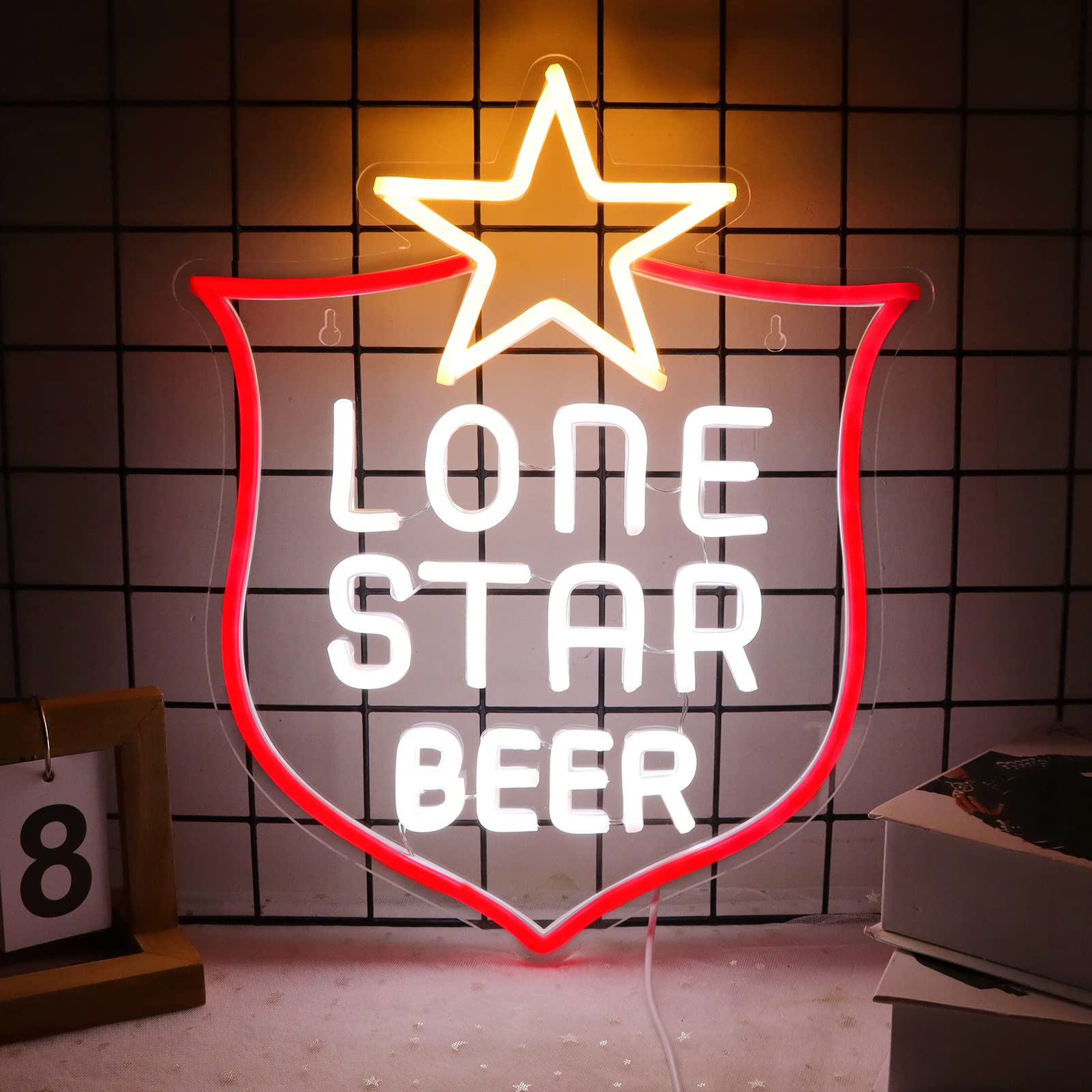 JFLLamp Neon Sign - Lone Star Wall Decor, 15x12.2 Inch, Red/White/Warm White, LED, Suitable for Bedroom, Man Cave, Bar, Restaurant