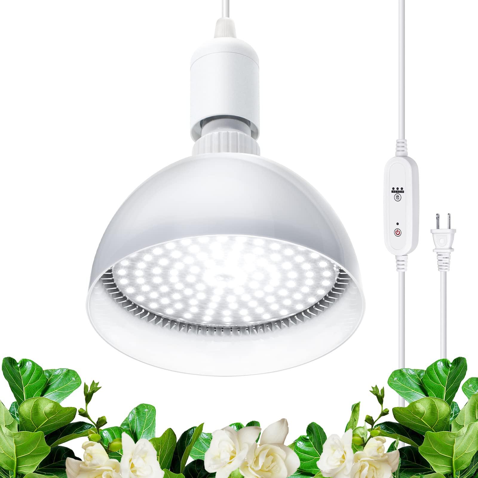 Barrina Led Grow Light Bulb With Timing And Hanging System, 25W Full Spectrum, 4H/9H/14H Timer, Hanging Grow Lights For Indoor Plants With 16.4Ft Power Cord, Plug In Pendant Light For Plants