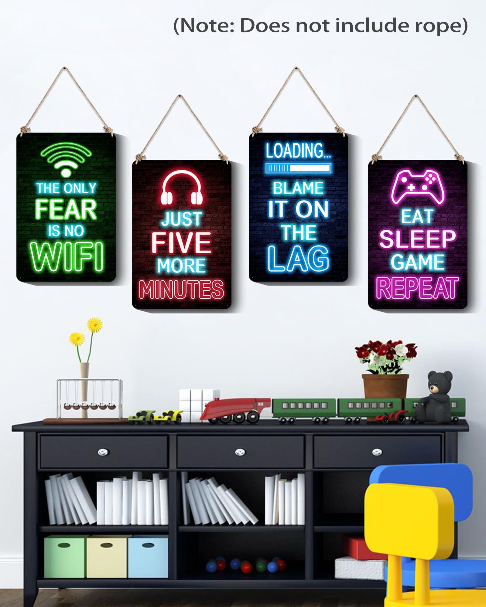 Drsoum Gaming Wall Decor Set of 4 - Neon Metal Signs, 12 x 8 Inch, Aluminum, Game Decor 3 for Boys Teenage Room