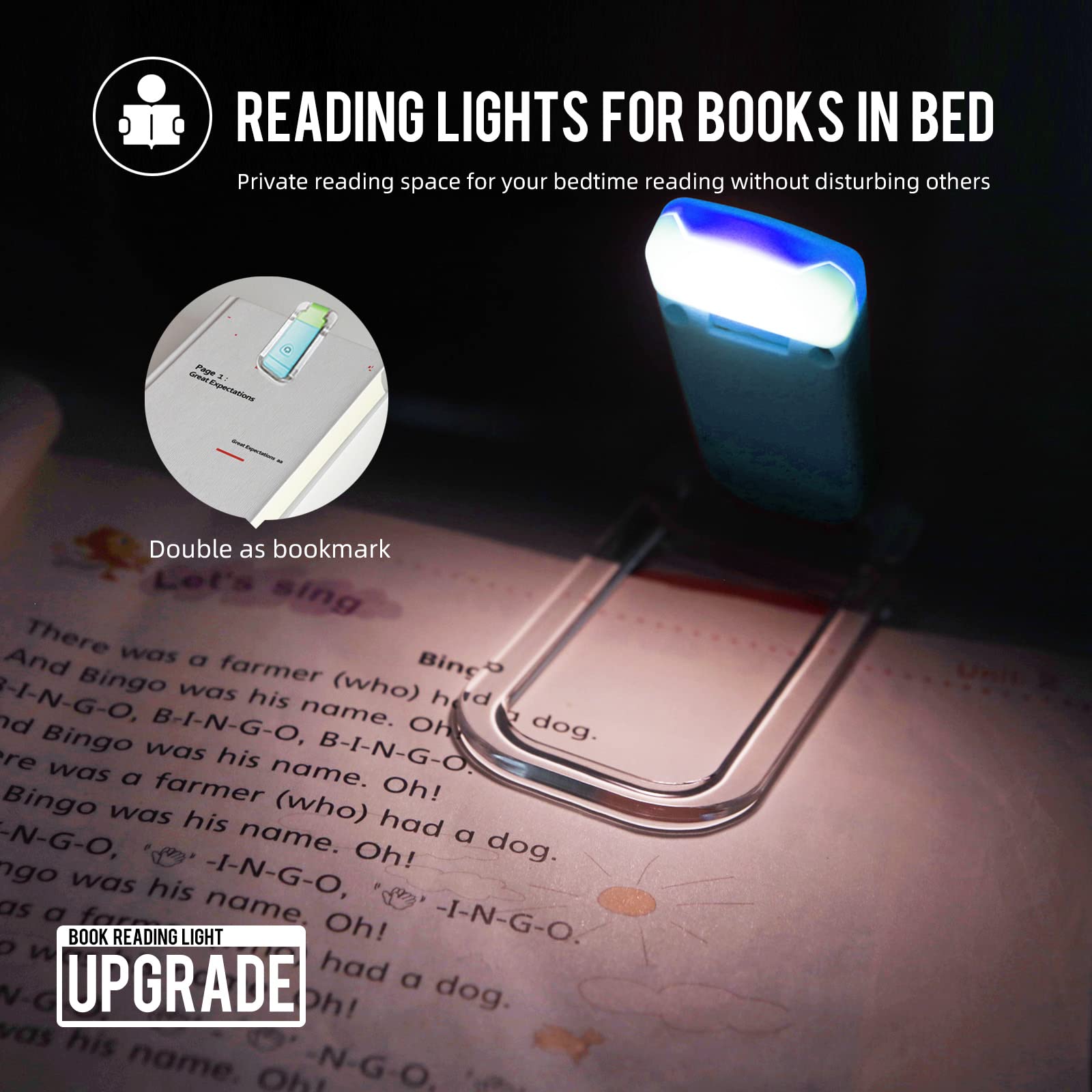 Egwaser Book Reading Light, Portable Usb Rechargeable Led Clip On Book Lights For Reading In Bed, 3 Brightness Adjustable Dimmab