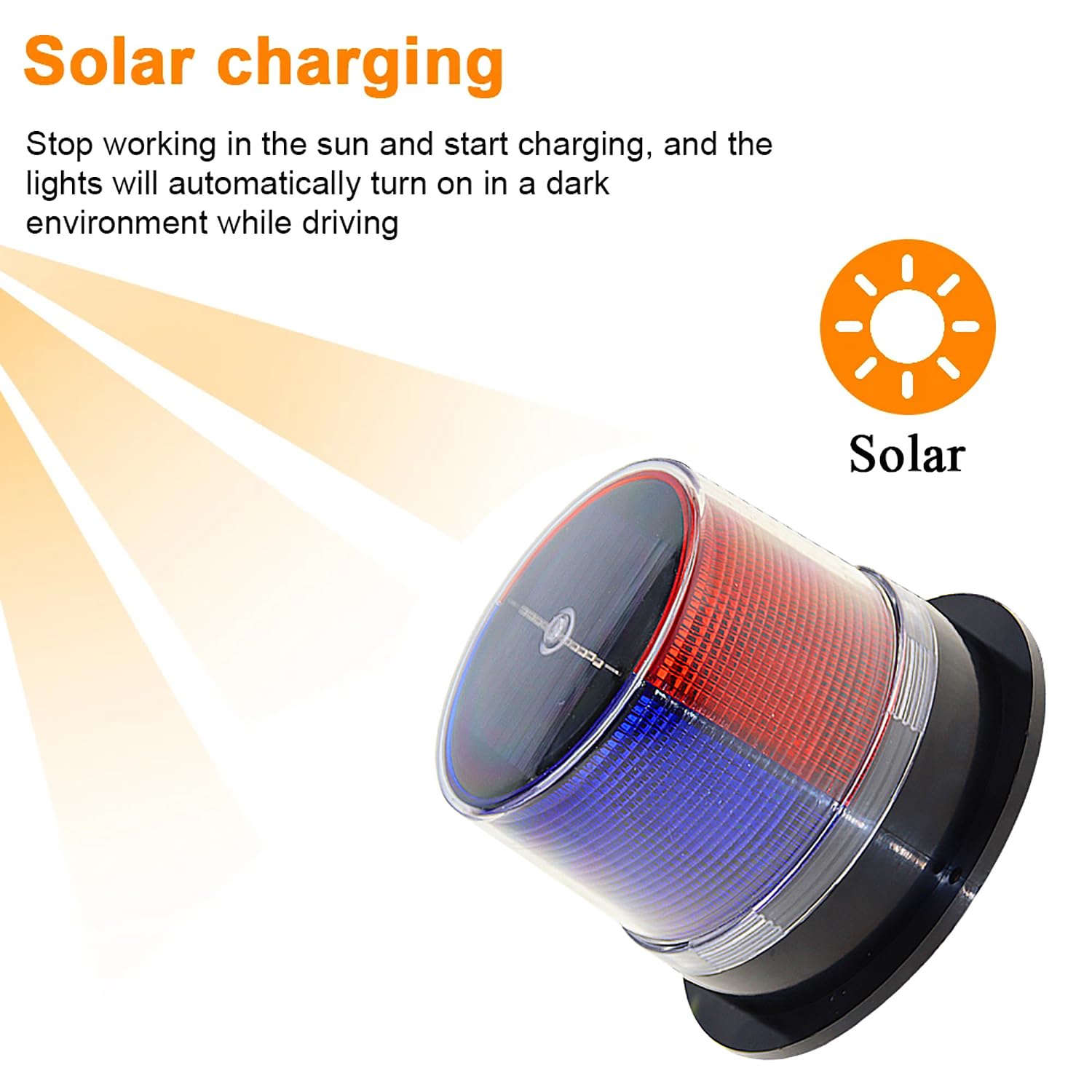 RISOON Solar Strobe Warning Light - Waterproof Ceiling Light with Strong Magnetic Base, New Red+Blue, Model AL for Construction & Traffic