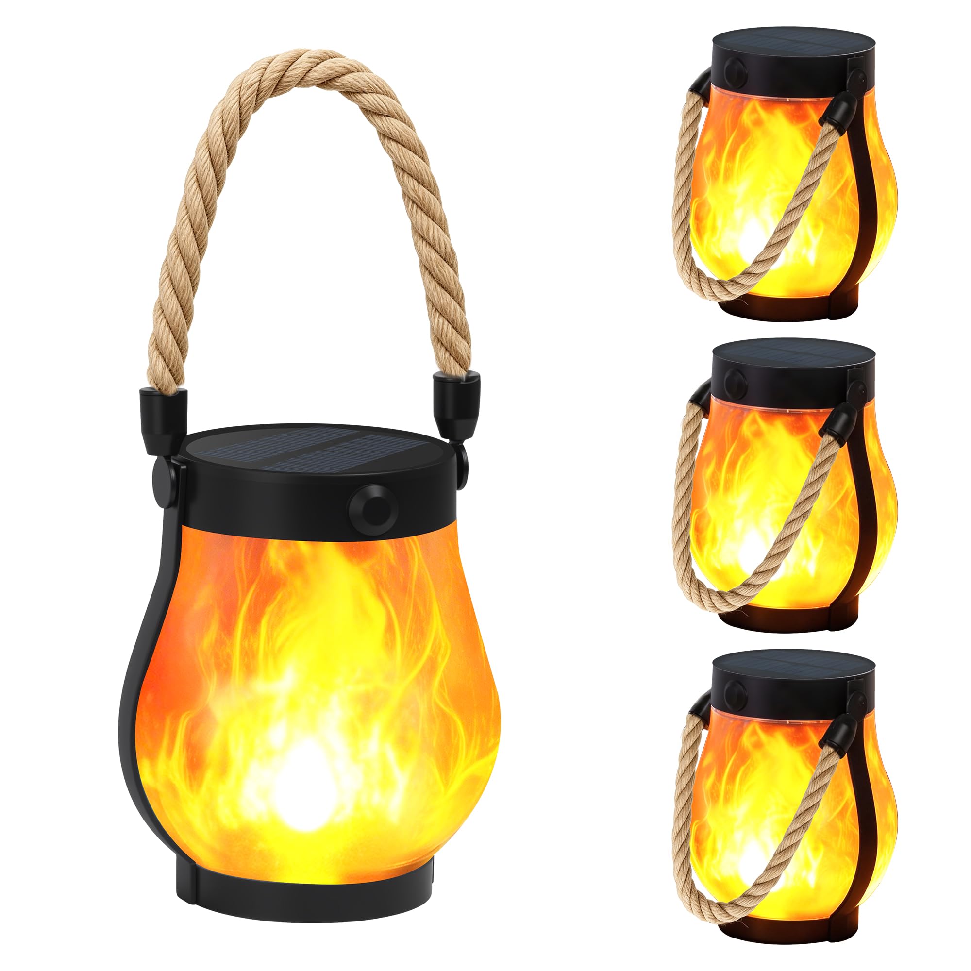 Altmara Solar Lanterns Outdoor 4-Pack with Ultra-Real Flame Lights, Dual Charging (USB/Solar), 2 Modes & Outdoor Waterproof Desi