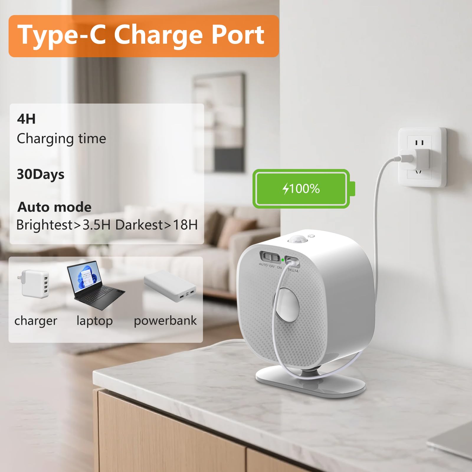 Deyagoo Motion Sensor Wall Light, 360° Rotate, Rechargeable, Touch Dimmable, Indoor Use, White-C, Model DS196