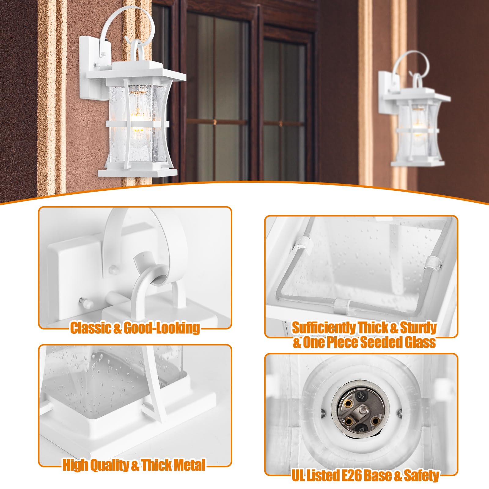 Dusk To Dawn Outdoor Wall Light Fixtures - 2 Packs Exterior Waterproof Outdoor Lighting, Porch Sconces Wall Mounted Lighting, Anti-Rust Modern White Outside Lantern For Patio Front Door Entryway