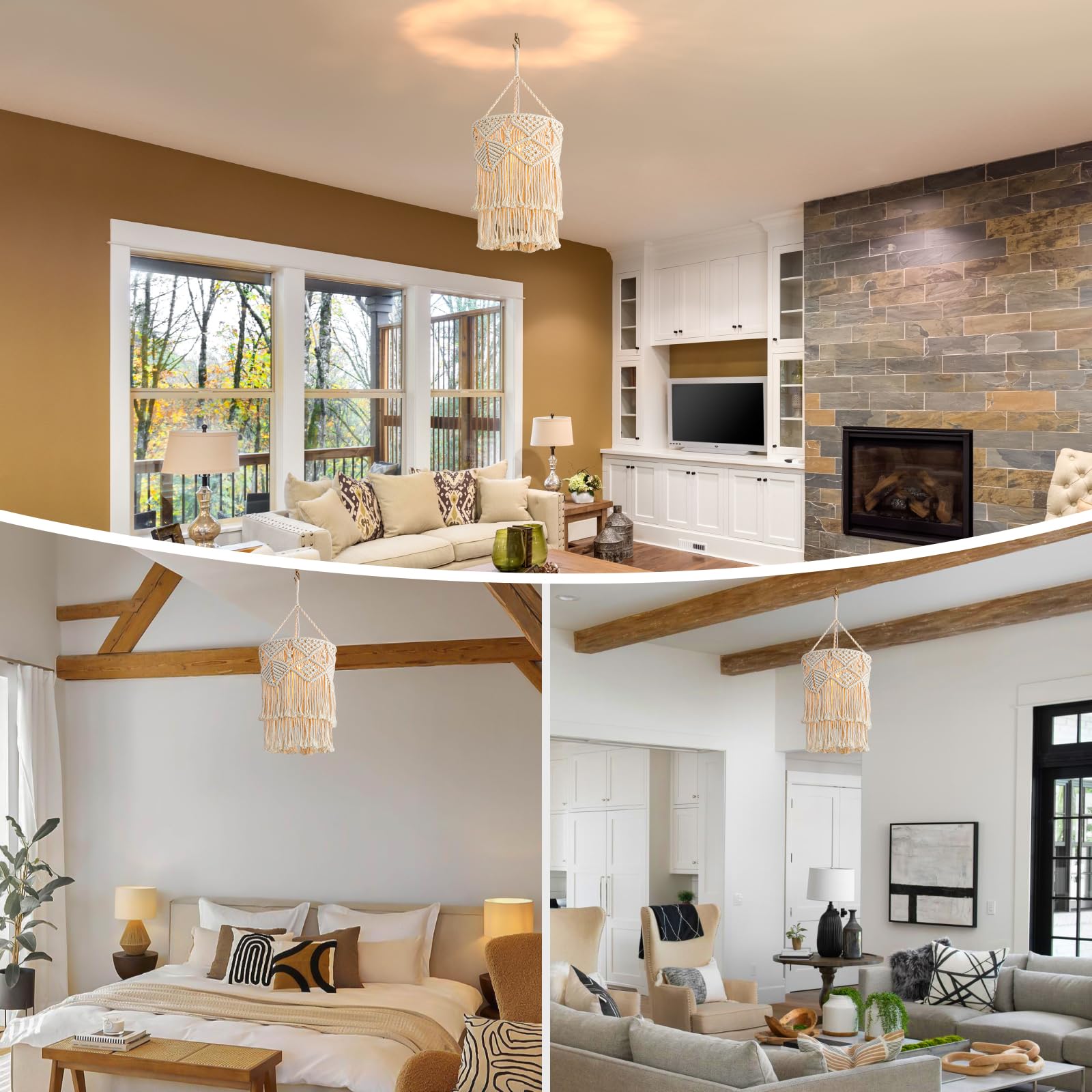 Bioaqua Boho Lamp Shade,Boho Hanging Lamp Handmade Macrame Lamp Shade Plug In Pendant Light,Bohemian Hanging Lights With Plug In