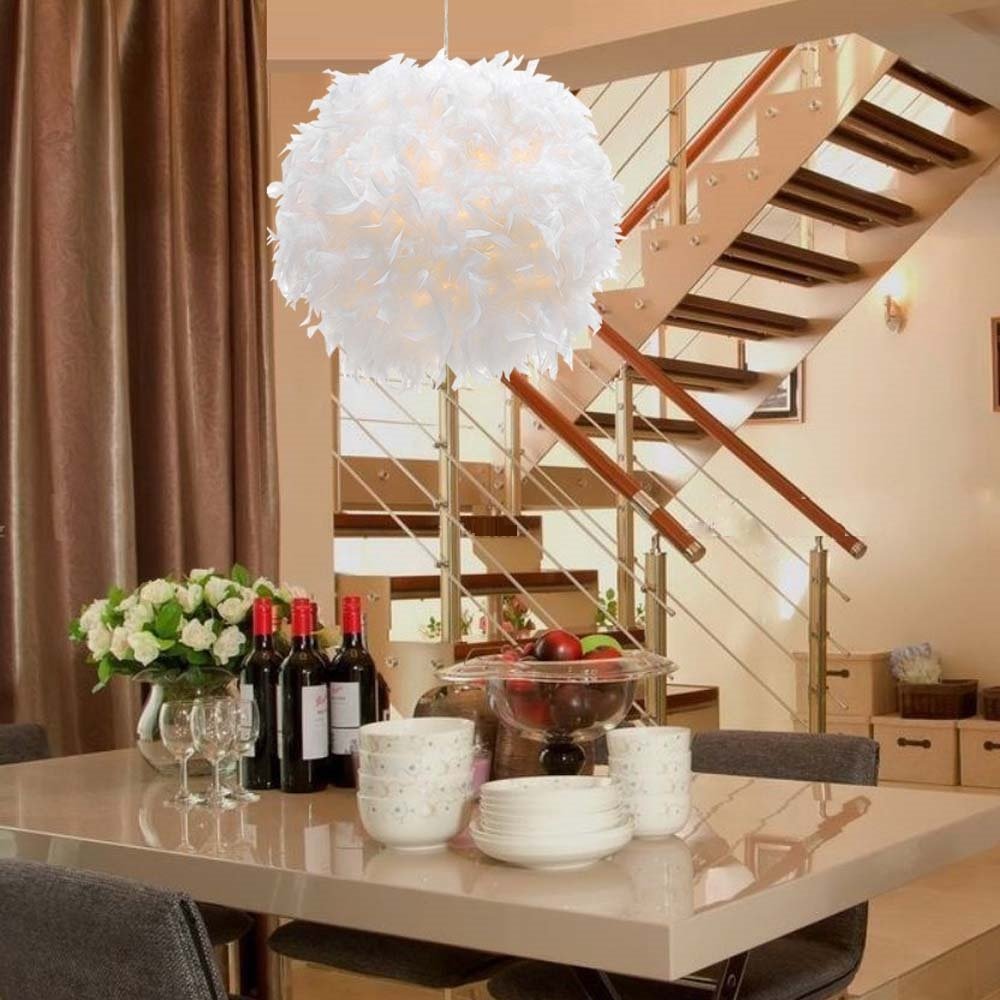 Surpars House Plug-in Pendant Light White Feather Chandelier with 14.8 Cord and On/Off Switch
