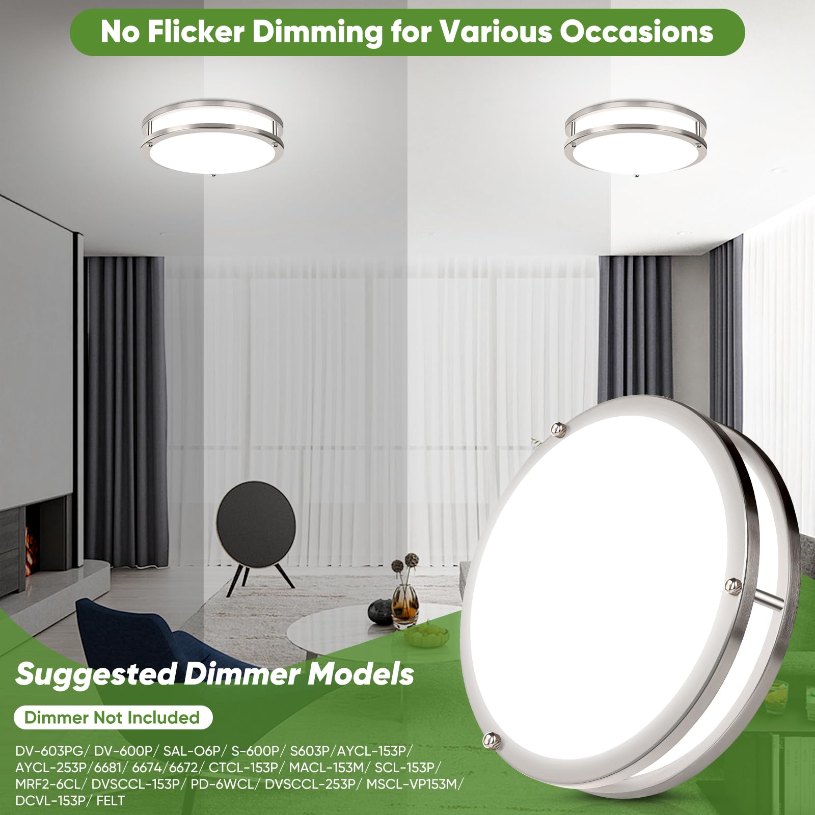 10In Led Flush Mount Ceiling Lights, 5Cct Dimmable Kitchen Light Fixtures, 2-Pack Modern Led Ceiling Lights, 3600Lm Super Bright