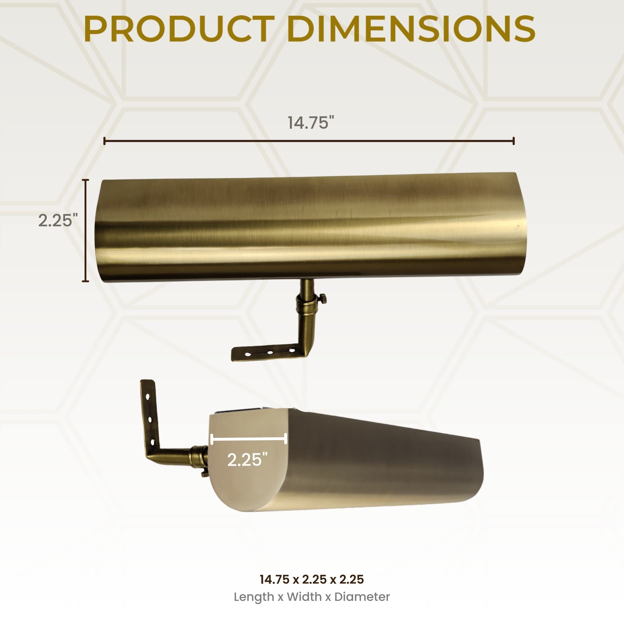 Royal Designs, Inc. Cordless Remote Control Led Picture Light, Dimmable With Timer Function, Brushed Satin Brass, 14.75 Inch