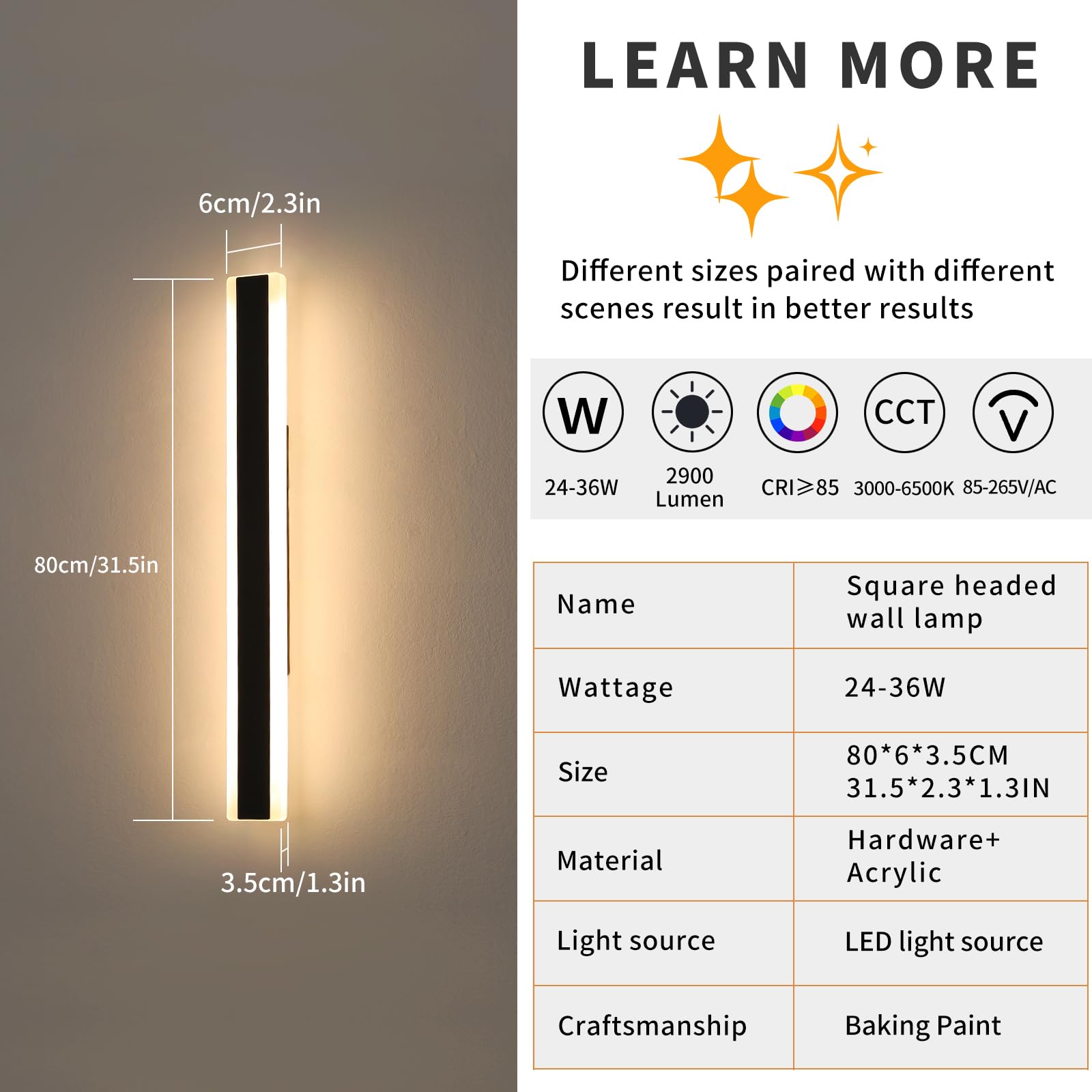 Mikeru 2Pack 31.4Inch Outdoor Wall Light Fixtures  10%-100% Dimmable Outdoor Wall Lights Exterior Front Porch Light 3000-6000K Wall Mounted Led Lighting For Basement  Shop Garage Lighting