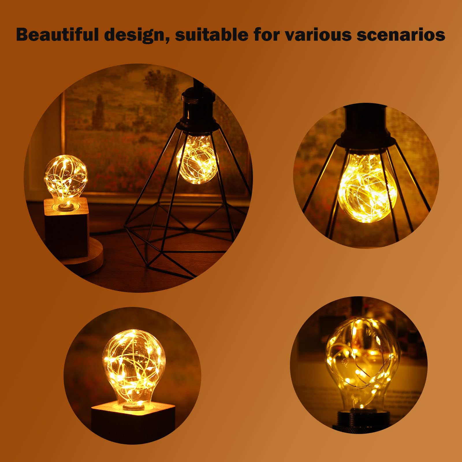 HOWORR LED Decorative Light Bulbs, 2W Fairy Light, Warm White, E26 Base, 4 Pack, Glass, Yellow-4PACK