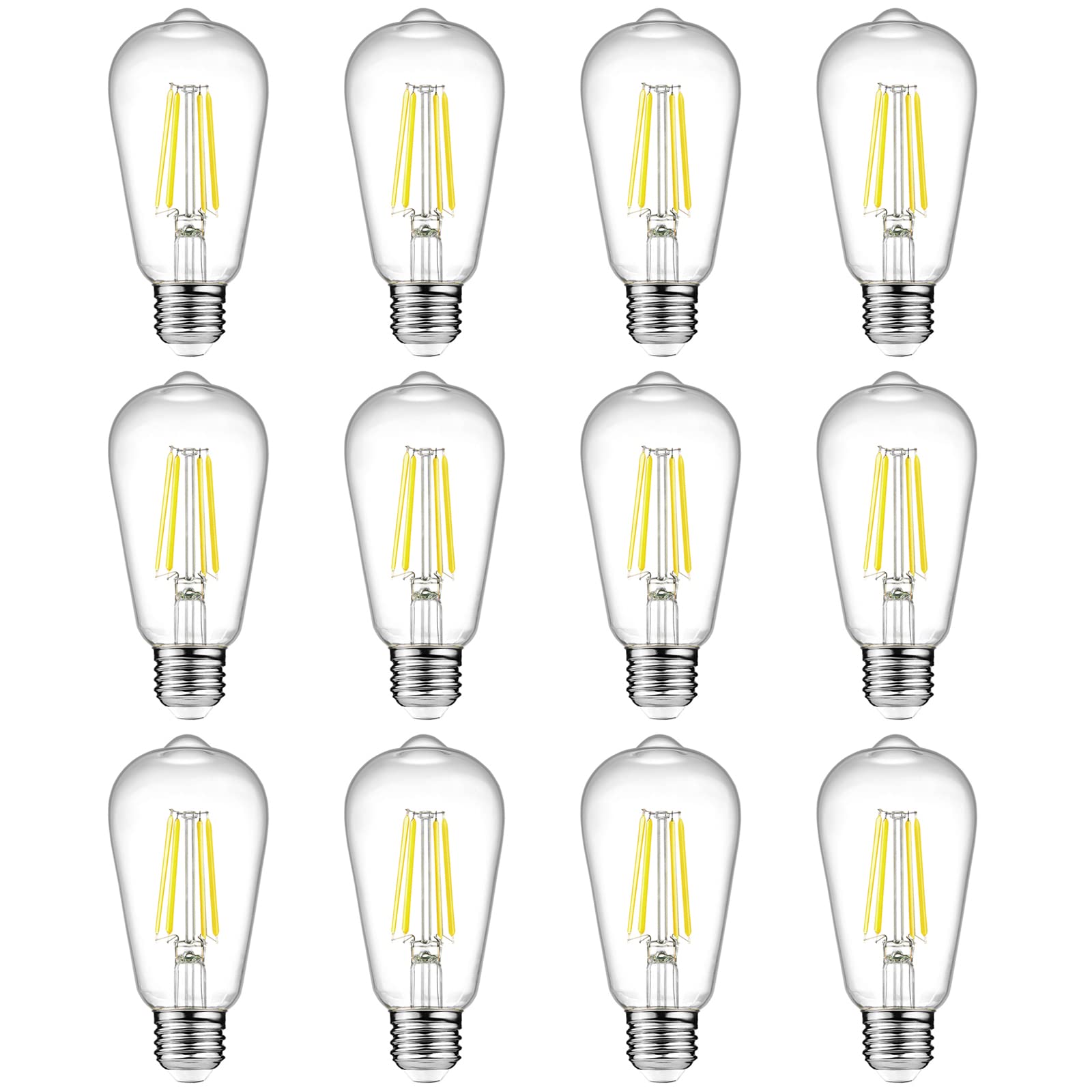 Ascher 12 Pack Vintage Led Edison Light Bulb 60W Equivalent, Decorative Antique Filament Light Bulbs With 80+ Cri, Cool White 40