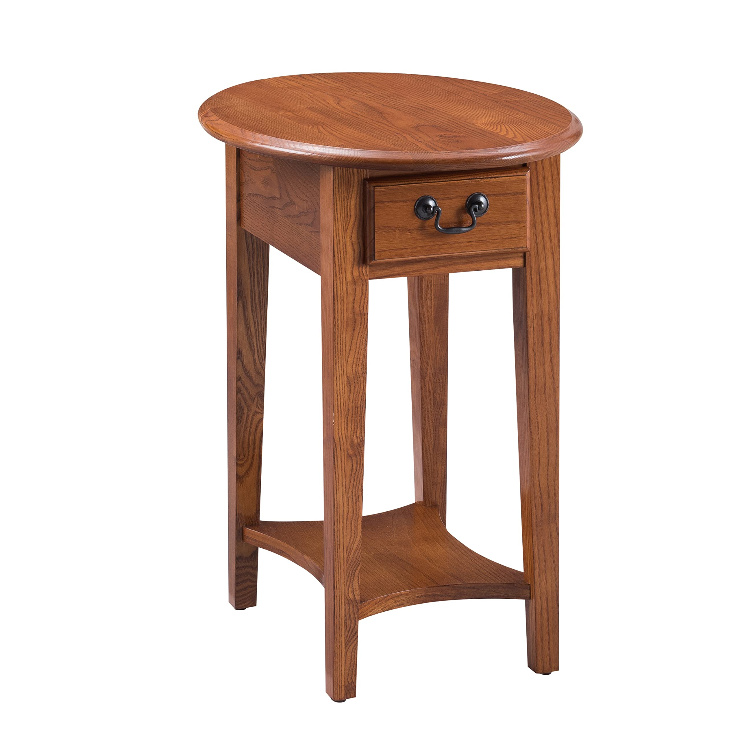 Haven Ridge Solid Wood Oval Side Table With Drawer And Shelf, Medium Oak Brown, Perfect For Living Rooms, Bedrooms, And Small Sp