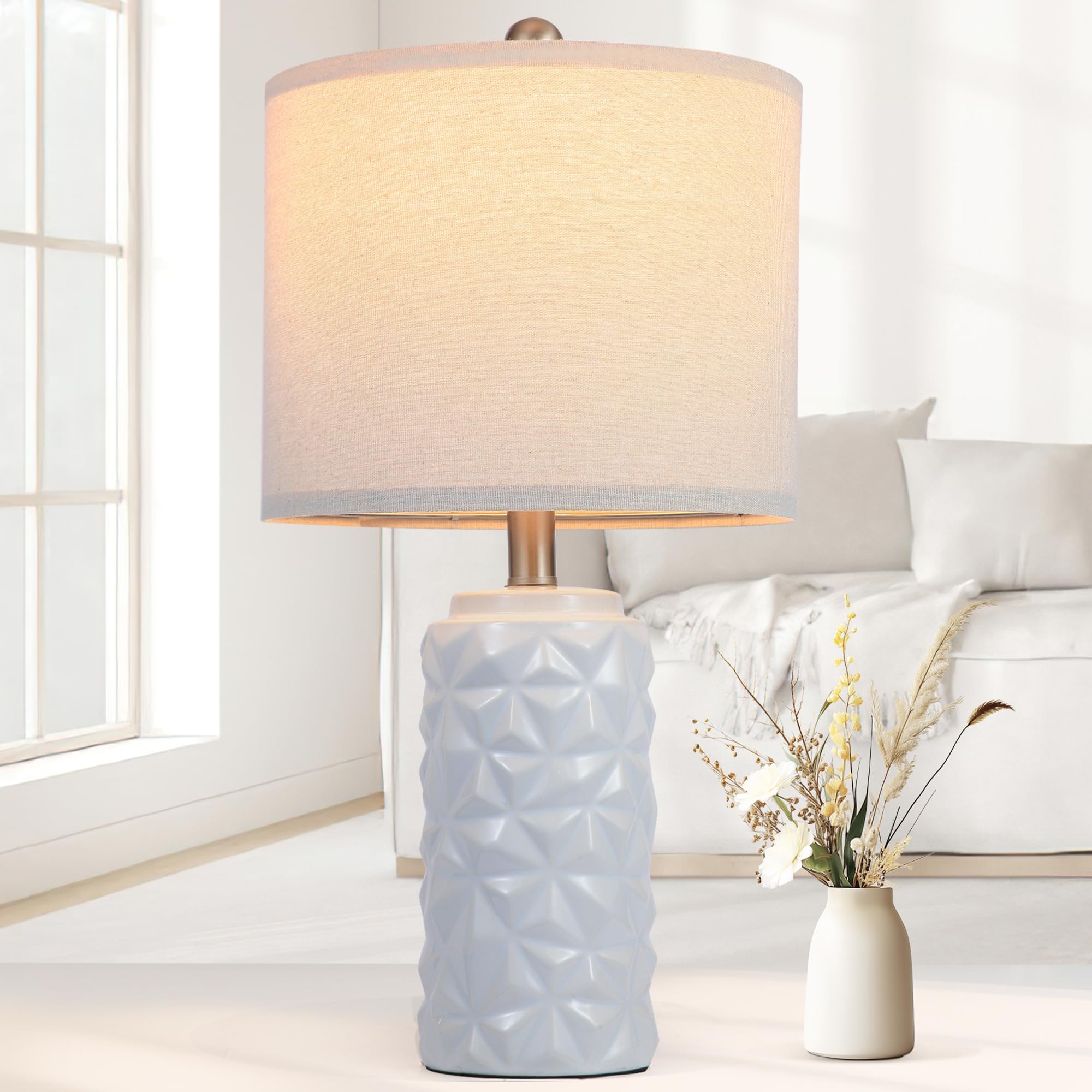 iKopyal 22'' White Modern Ceramic Bedside Lamp for Bedroom Decor Farmhouse Table Lamp for Living Room Office Dorm