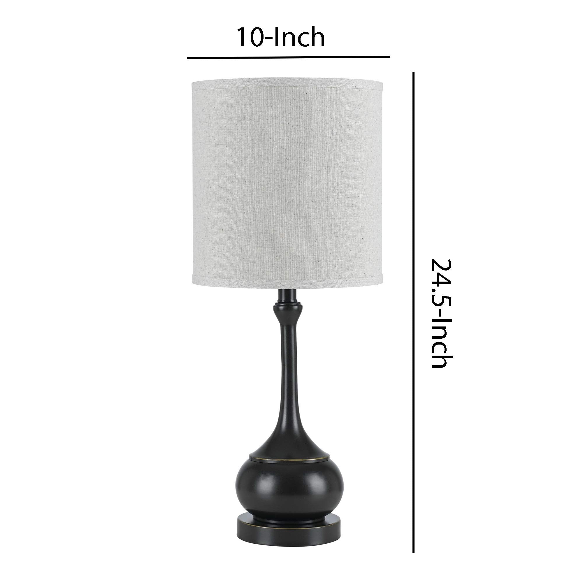 Benzara Metal Accent Lamp, Elongated Bellied Shape, Drum Shade, Black, Model BM224929