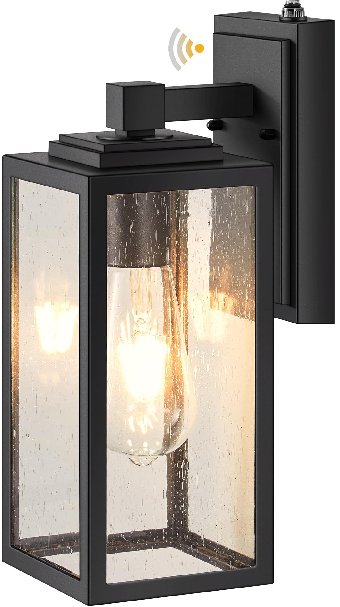 VIANIS Dusk to Dawn Outdoor Porch Lights Wall Mount  Modern Black Exterior Wall Sconce for House  Waterproof Carriage Lamp  Anti-Rust Aluminium Wall Lantern with Tempered Seeded Glass Shade for Garage